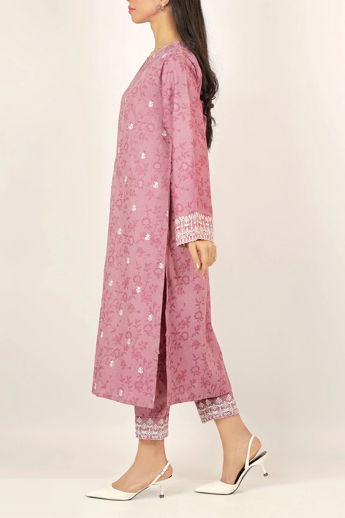 Embroidered Cotton Jacquard Stitched 2 Piece (Shirt/Trouser) - Image 2