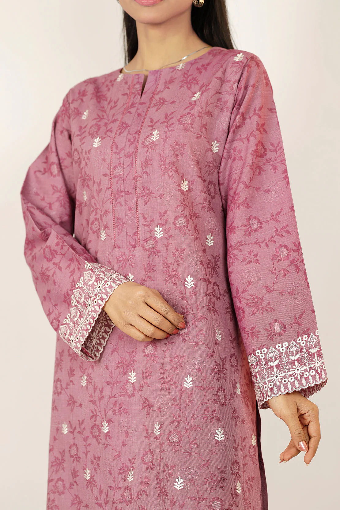 Embroidered Cotton Jacquard Stitched 2 Piece (Shirt/Trouser) - Image 4