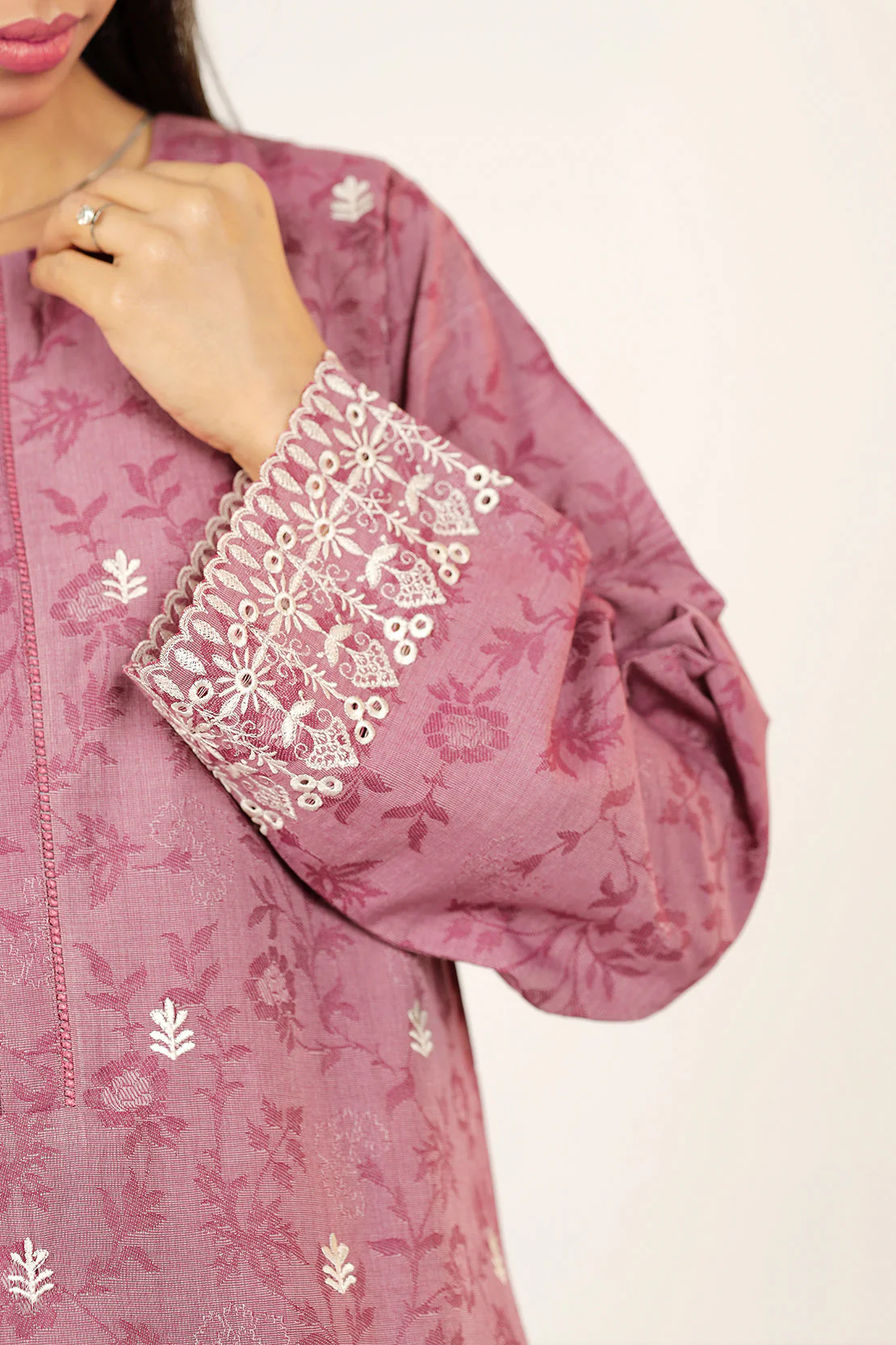 Embroidered Cotton Jacquard Stitched 2 Piece (Shirt/Trouser) - Image 7