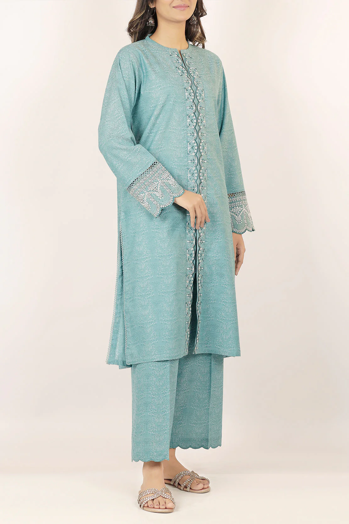 Embroidered Cotton Jacquard Stitched 2 Piece (Shirt/Trouser)