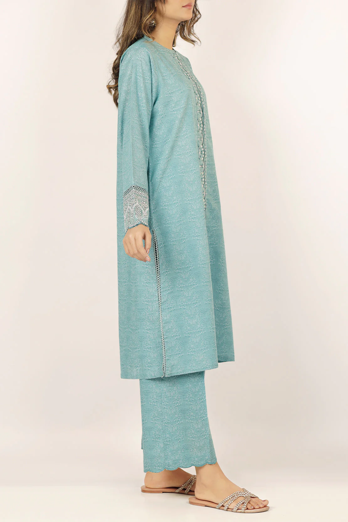 Embroidered Cotton Jacquard Stitched 2 Piece (Shirt/Trouser) - Image 3
