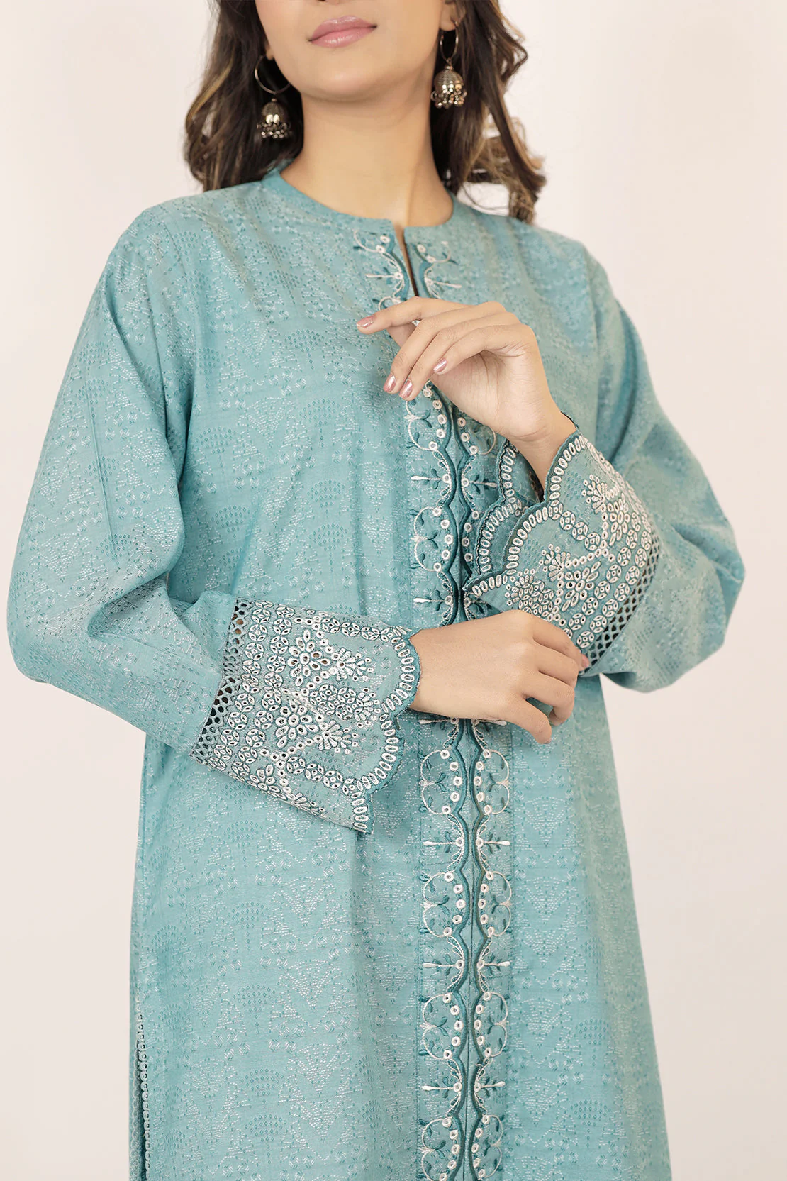 Embroidered Cotton Jacquard Stitched 2 Piece (Shirt/Trouser) - Image 4