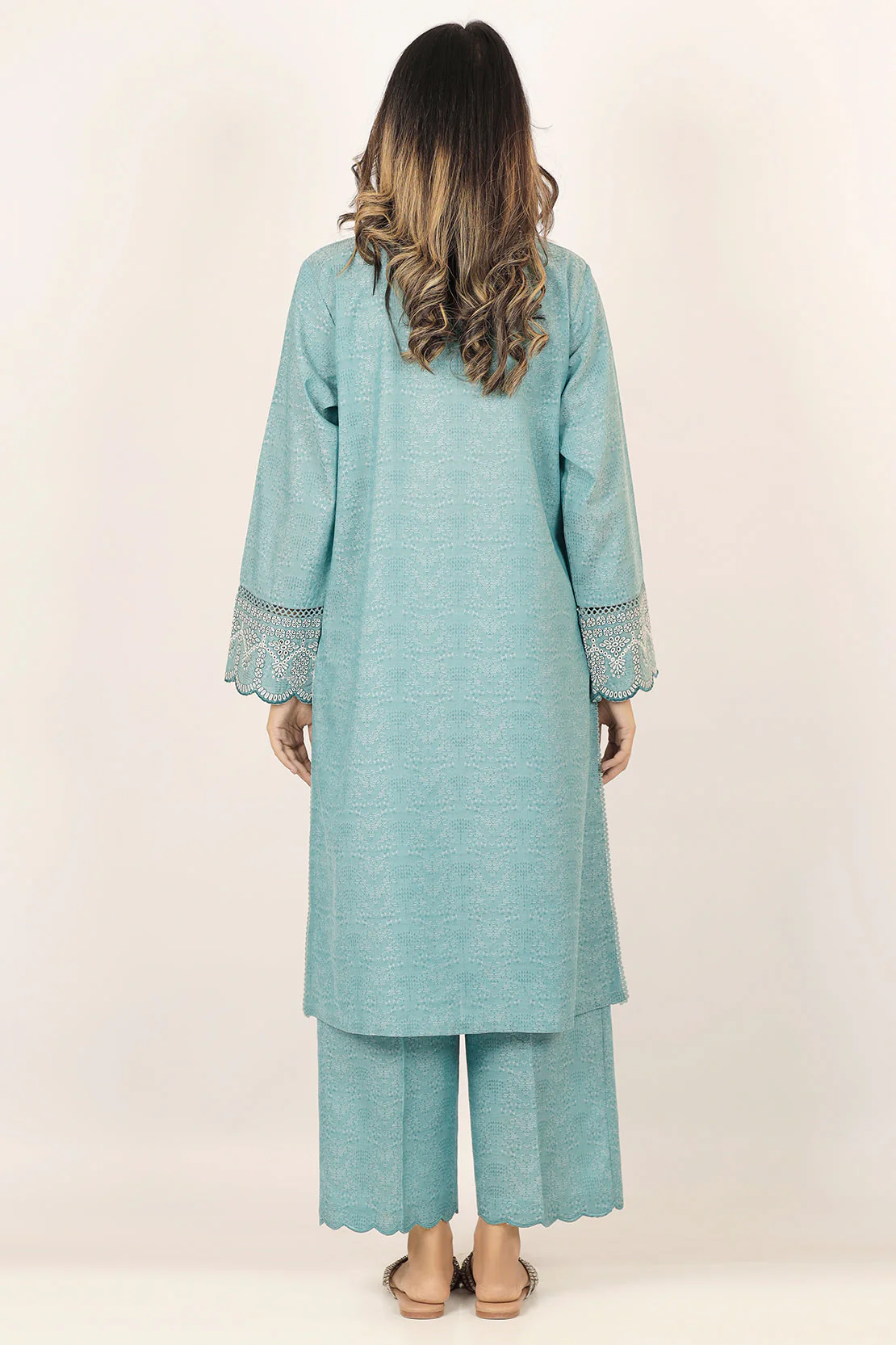 Embroidered Cotton Jacquard Stitched 2 Piece (Shirt/Trouser) - Image 5