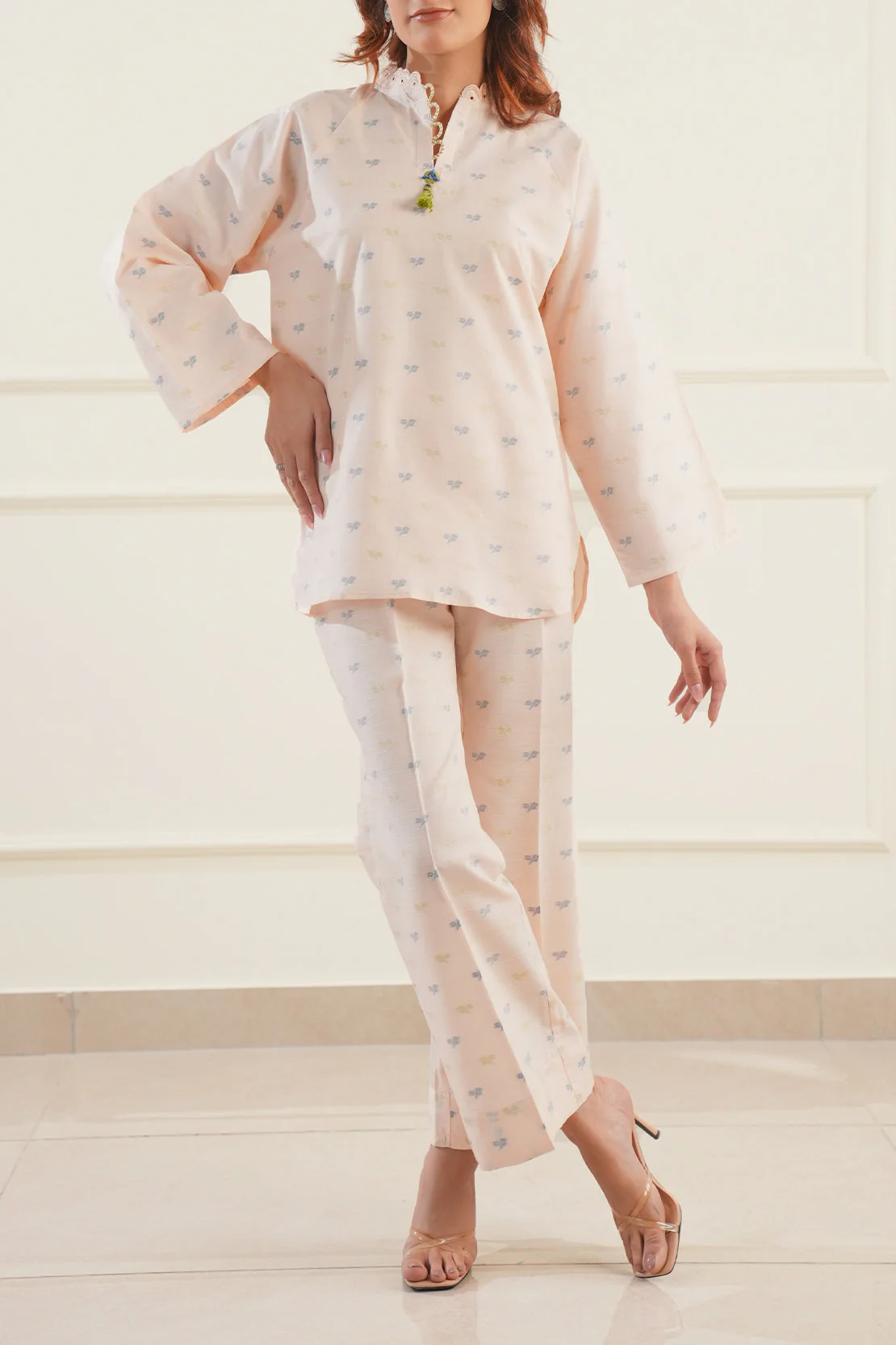 Embroidered Cotton Jacquard Stitched 2 Piece (Shirt/Trouser) - Image 2