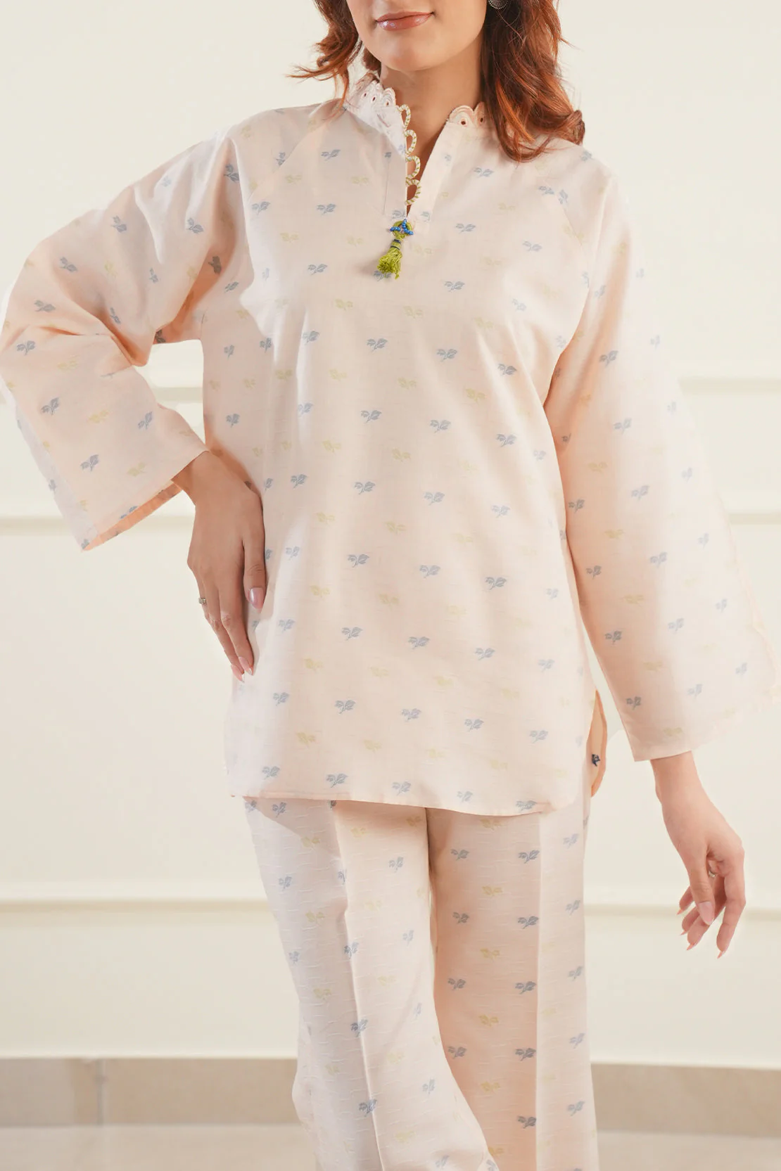 Embroidered Cotton Jacquard Stitched 2 Piece (Shirt/Trouser) - Image 4