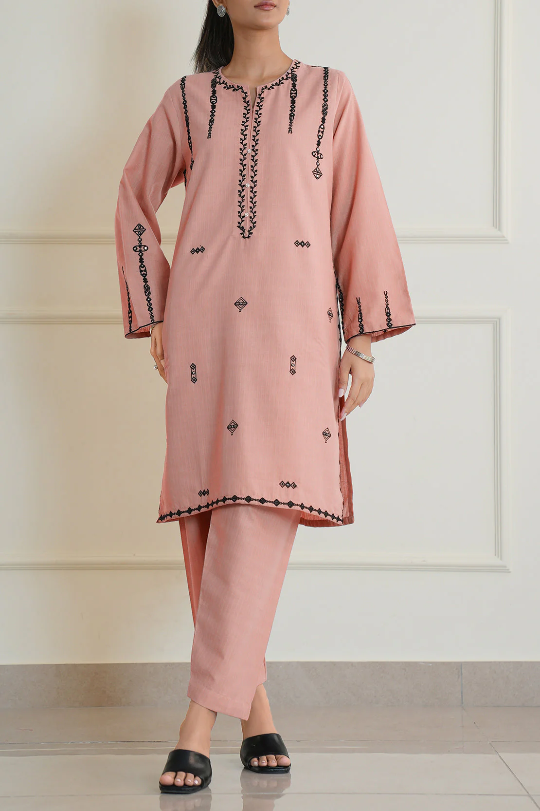 Embroidered Cotton Jacquard Stitched 2 Piece (Shirt/Trouser) - Image 2