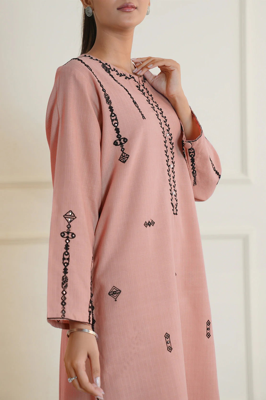 Embroidered Cotton Jacquard Stitched 2 Piece (Shirt/Trouser) - Image 3