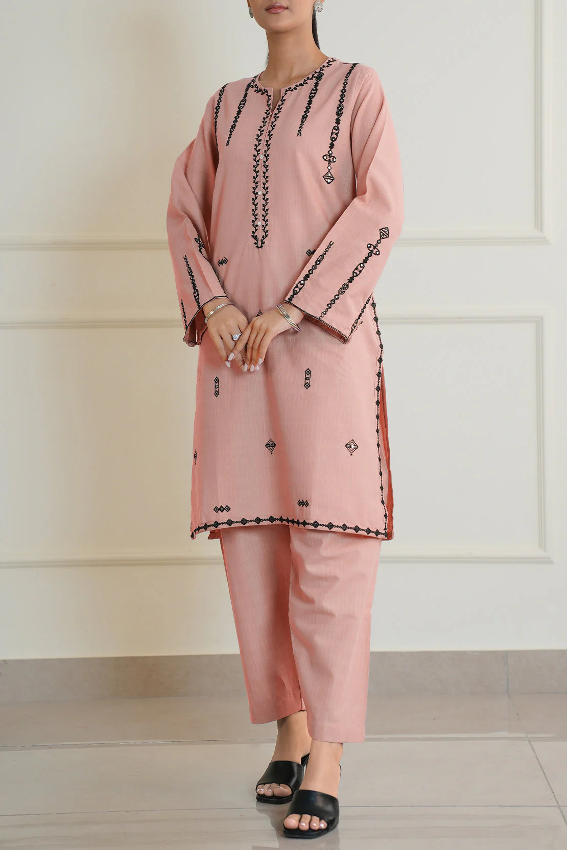Embroidered Cotton Jacquard Stitched 2 Piece (Shirt/Trouser) - Image 4