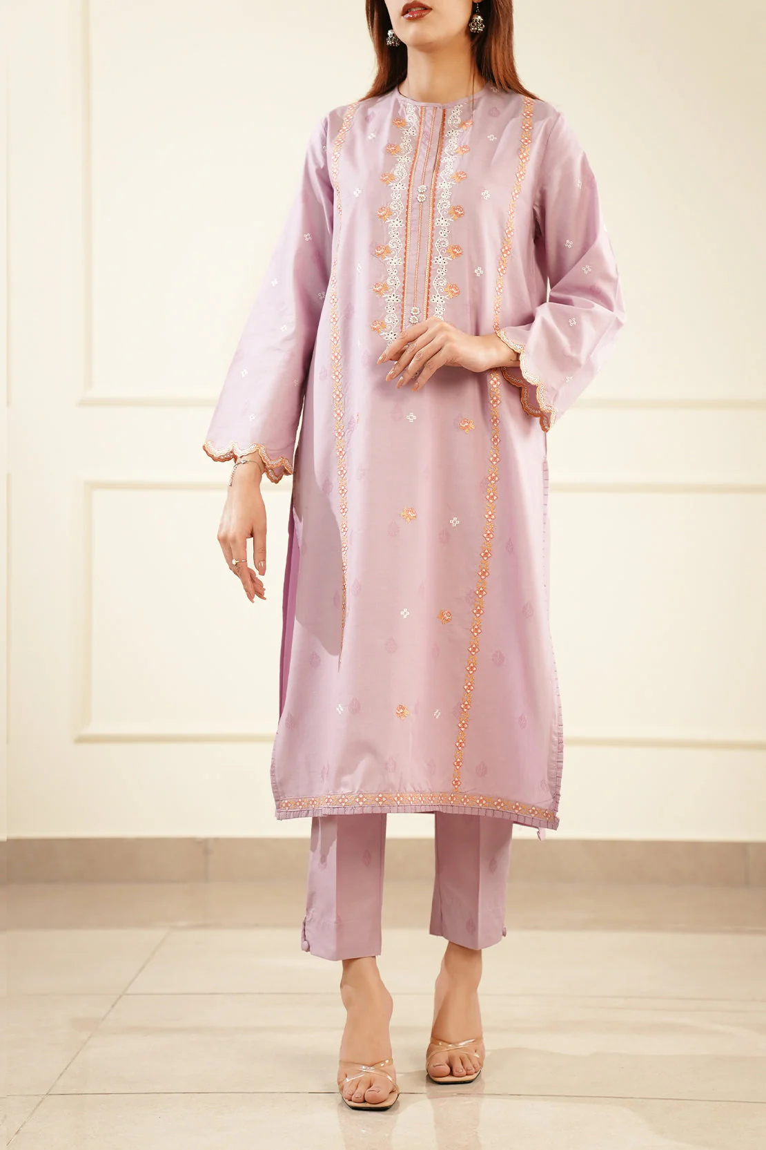 Embroidered Cotton Jacquard Stitched 2 Piece (Shirt/Trouser) - Image 2