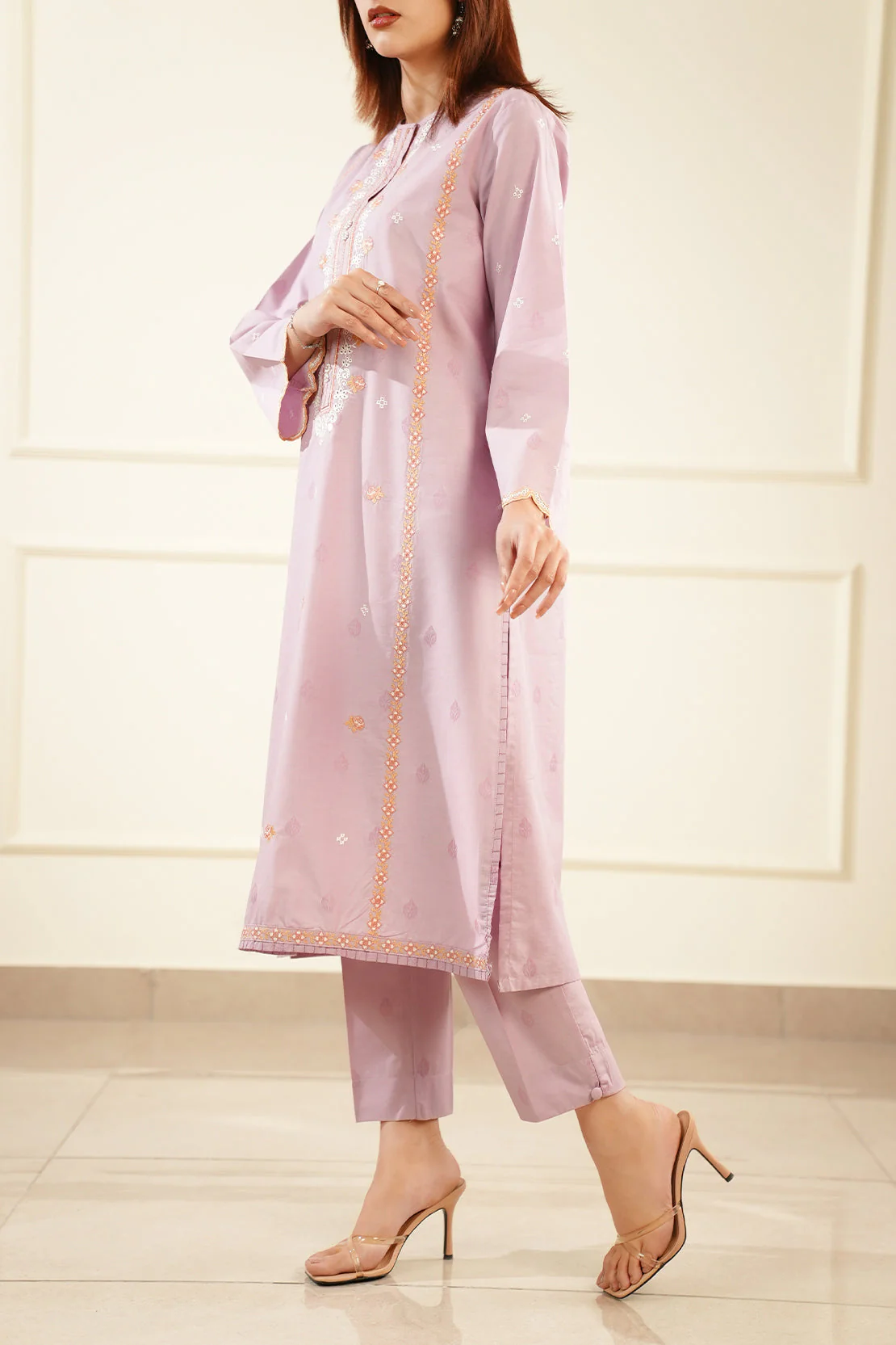 Embroidered Cotton Jacquard Stitched 2 Piece (Shirt/Trouser) - Image 3