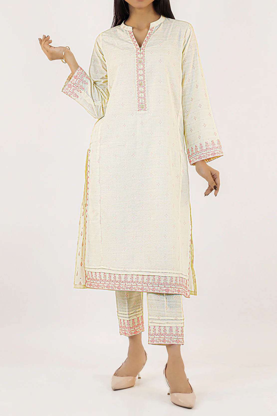 Embroidered Cotton Jacquard Stitched 2 Piece (Shirt/Trouser) - Image 2