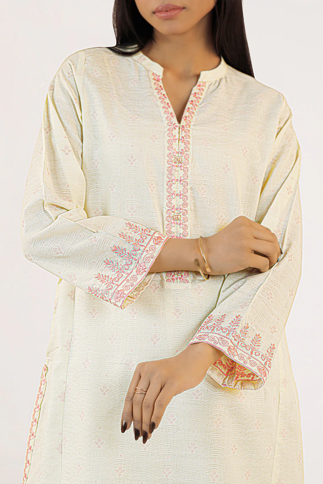 Embroidered Cotton Jacquard Stitched 2 Piece (Shirt/Trouser) - Image 3