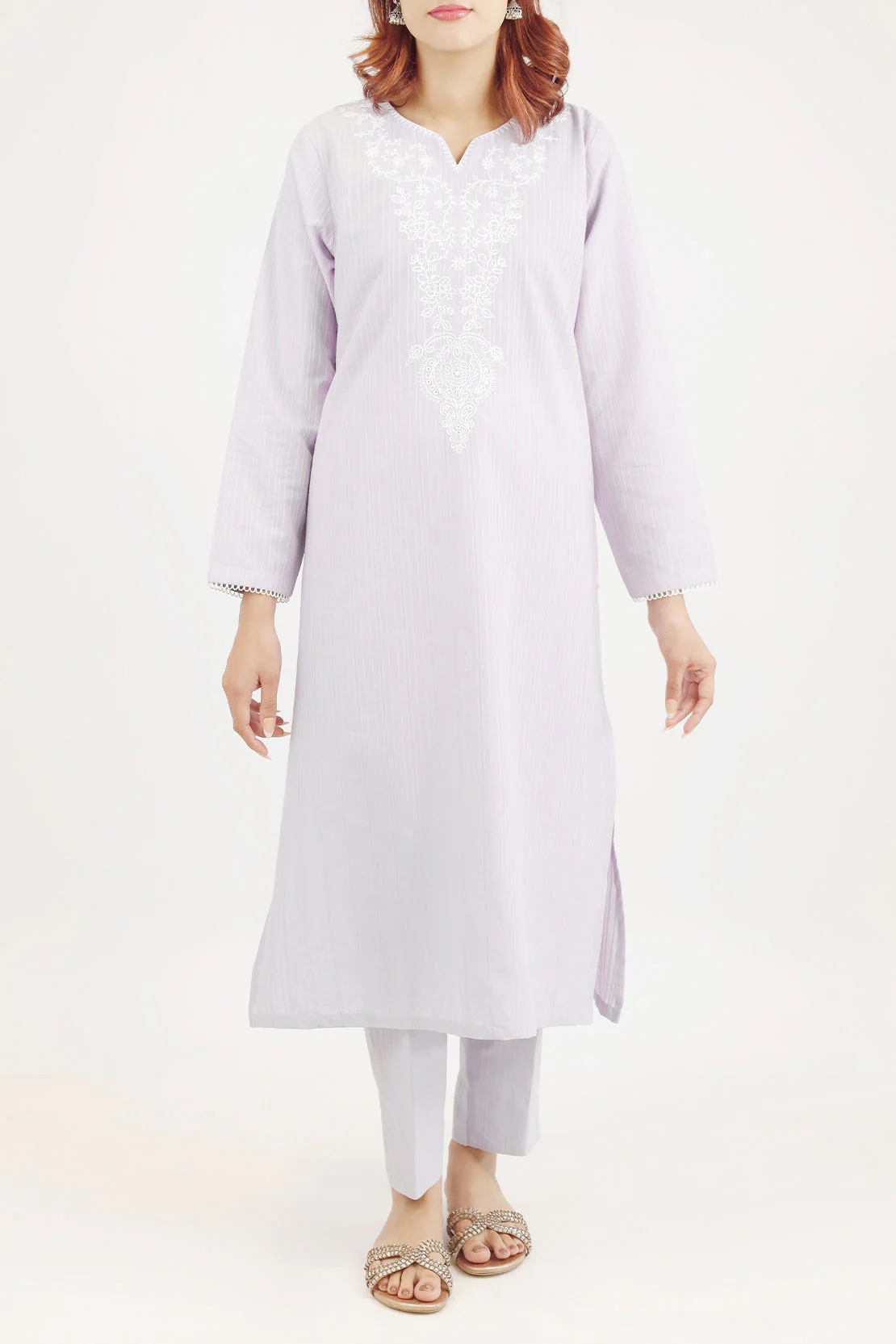 Embroidered Cotton Jacquard Stitched 2 Piece (Shirt/Trouser) - Image 2