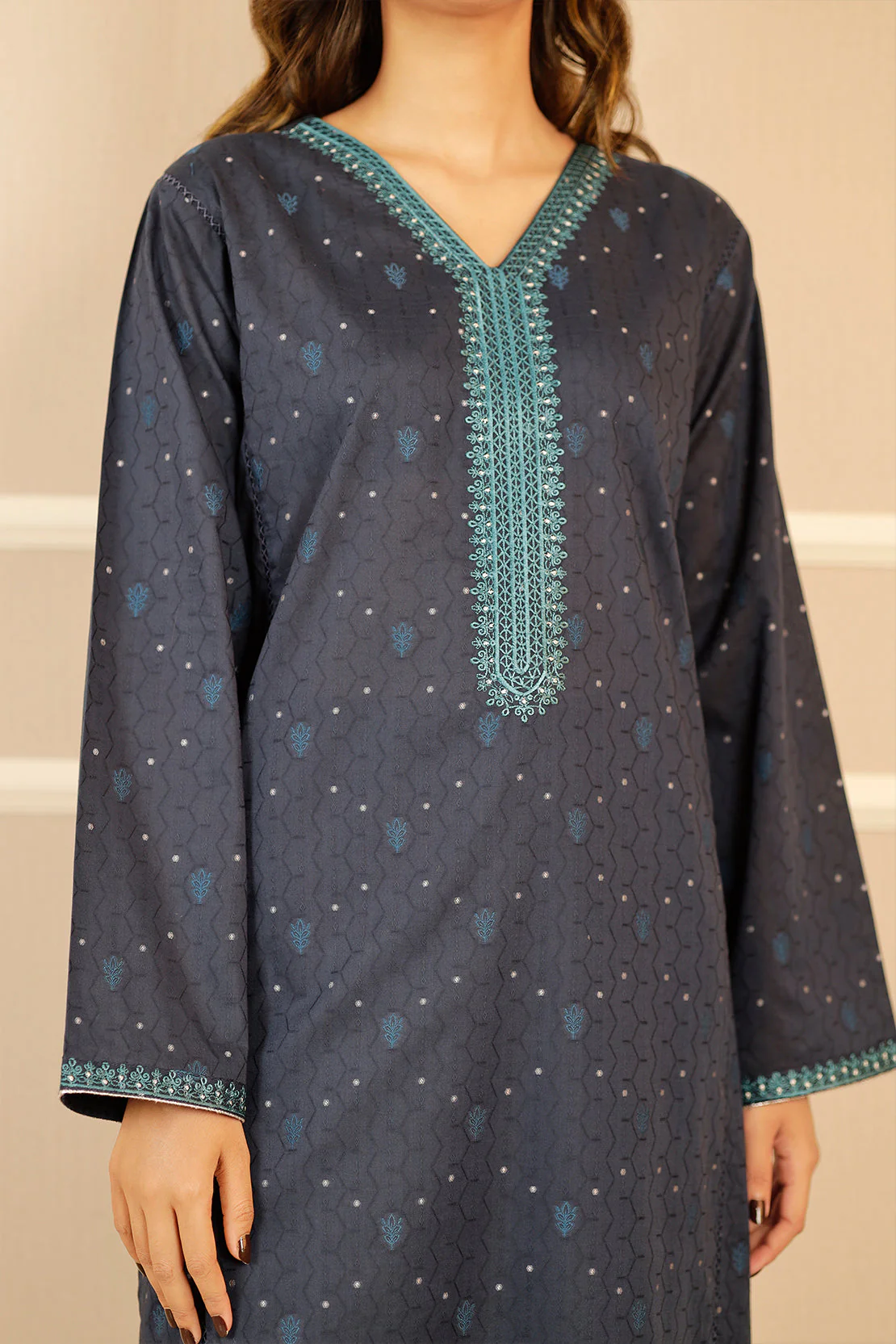 Embroidered Cotton Jacquard Stitched 2 Piece (Shirt/Trouser)