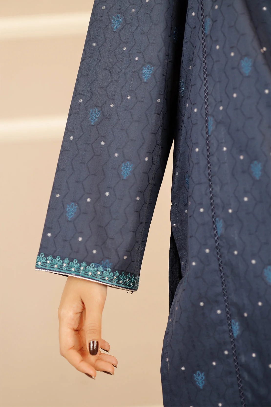 Embroidered Cotton Jacquard Stitched 2 Piece (Shirt/Trouser) - Image 4
