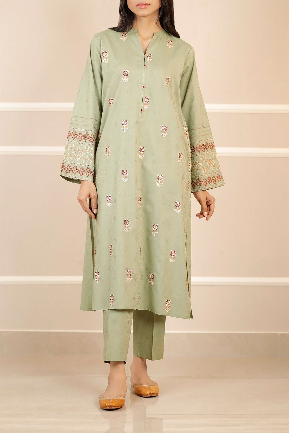 Embroidered Cotton Jacquard Stitched 2 Piece (Shirt/Trouser)