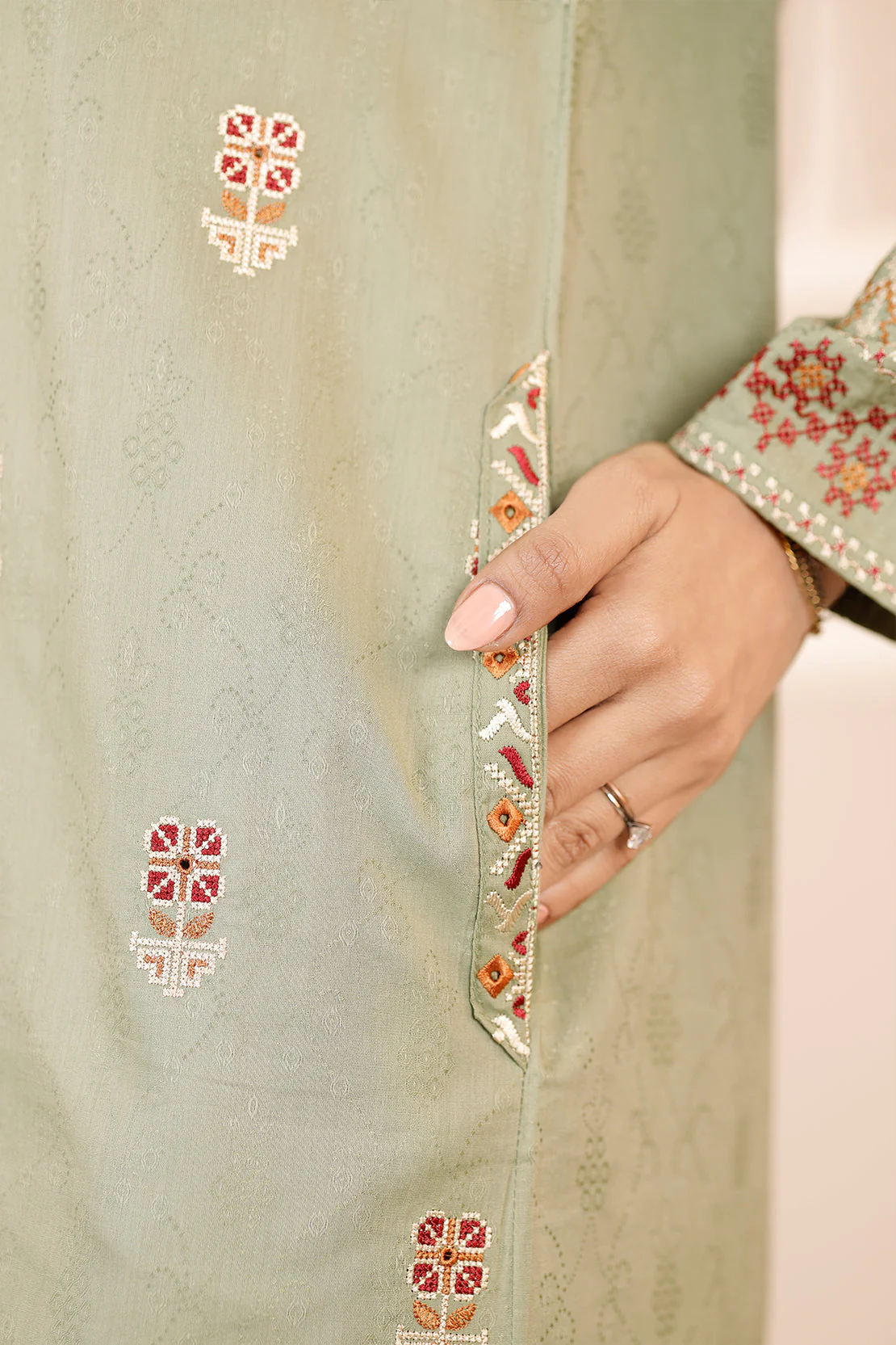 Embroidered Cotton Jacquard Stitched 2 Piece (Shirt/Trouser) - Image 2
