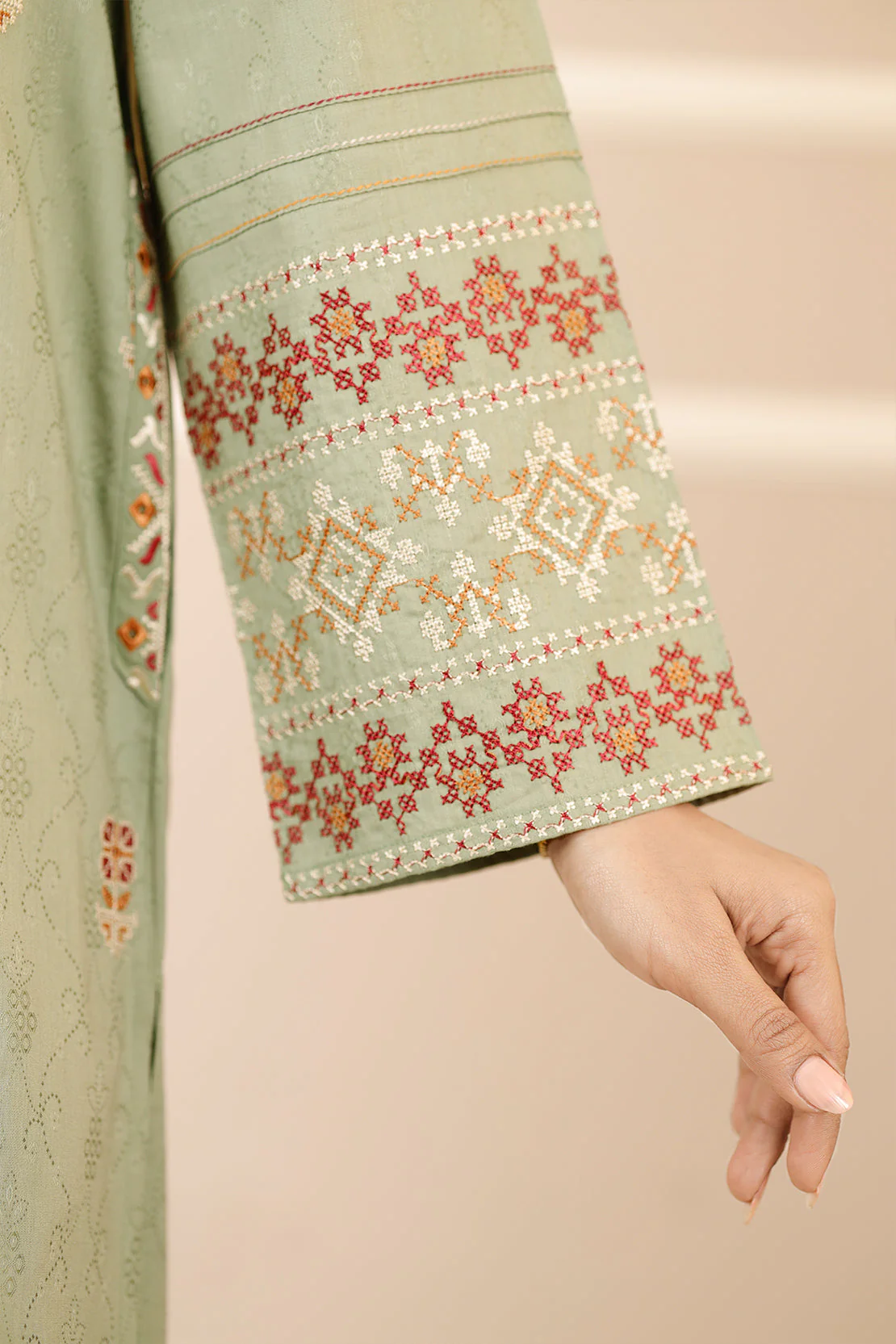 Embroidered Cotton Jacquard Stitched 2 Piece (Shirt/Trouser) - Image 3