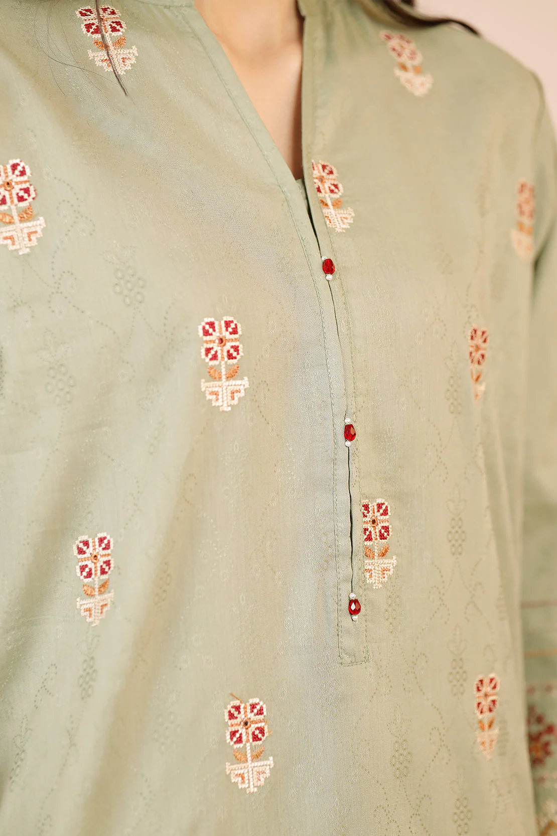 Embroidered Cotton Jacquard Stitched 2 Piece (Shirt/Trouser) - Image 4
