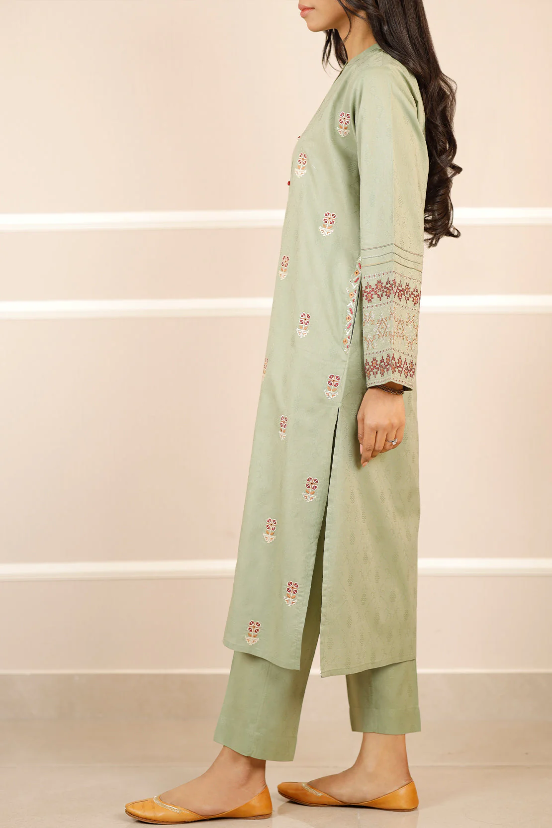 Embroidered Cotton Jacquard Stitched 2 Piece (Shirt/Trouser) - Image 5