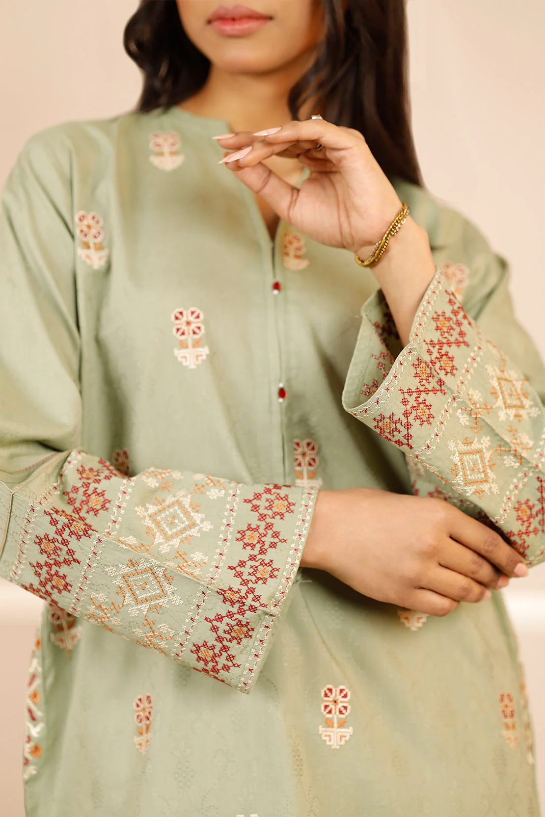 Embroidered Cotton Jacquard Stitched 2 Piece (Shirt/Trouser) - Image 6
