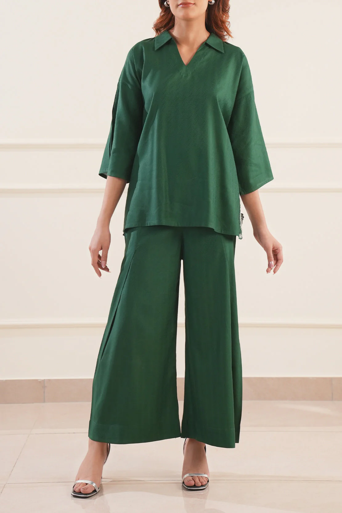 Embroidered Cotton Jacquard Stitched 2 Piece (Shirt/Trouser) - Image 2