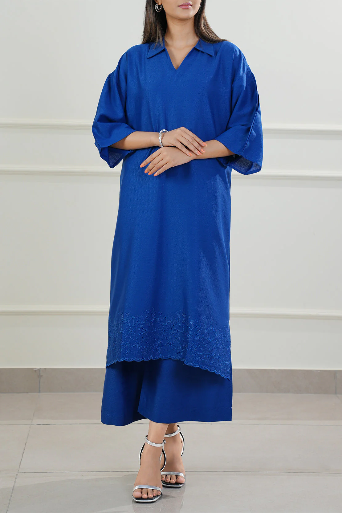 Embroidered Cotton Jacquard Stitched 2 Piece (Shirt/Trouser) - Image 2