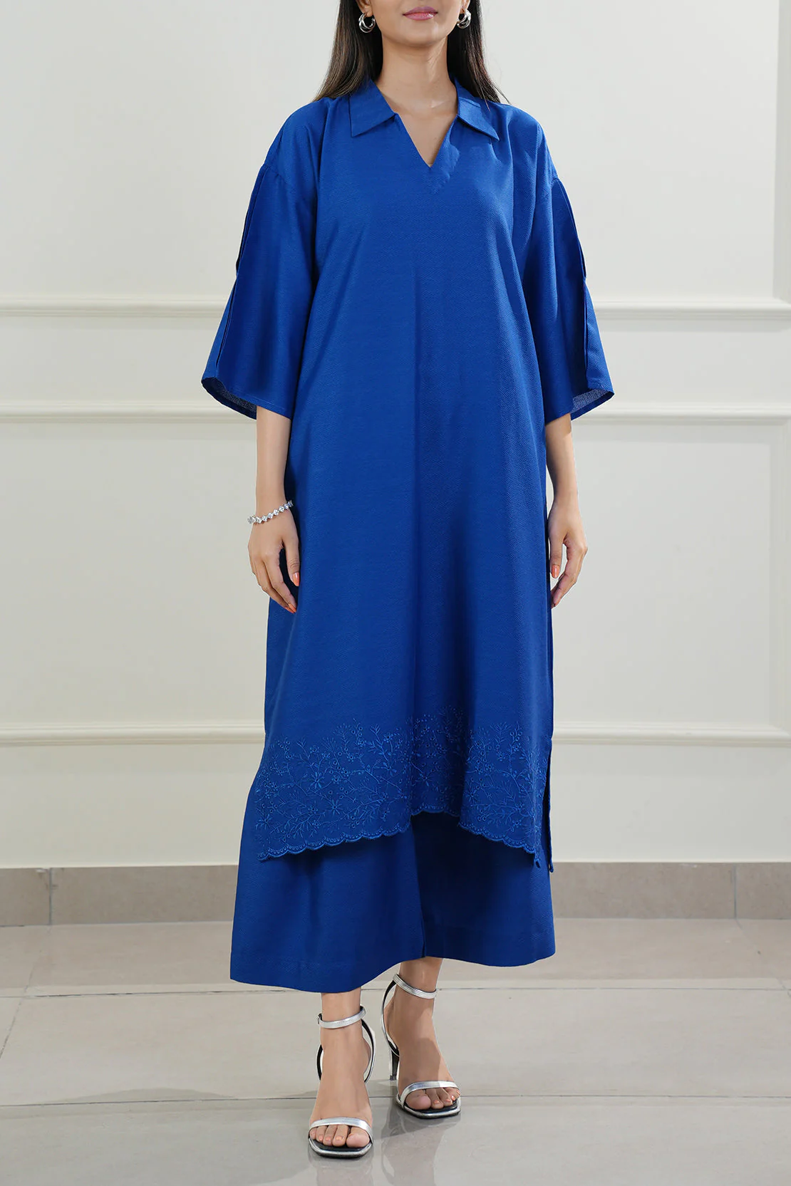Embroidered Cotton Jacquard Stitched 2 Piece (Shirt/Trouser) - Image 3