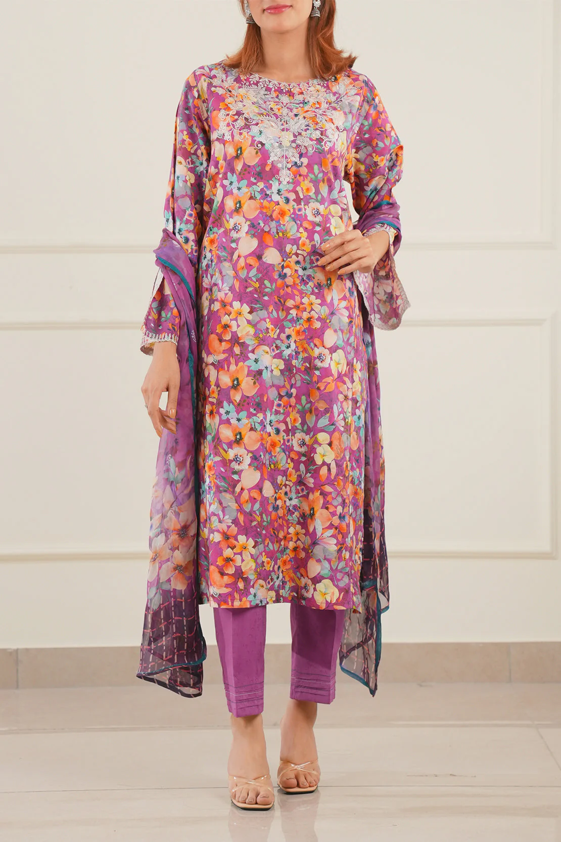 Embroidered Cotton Jacquard Stitched 2 Piece (Shirt/Trouser) - Image 2