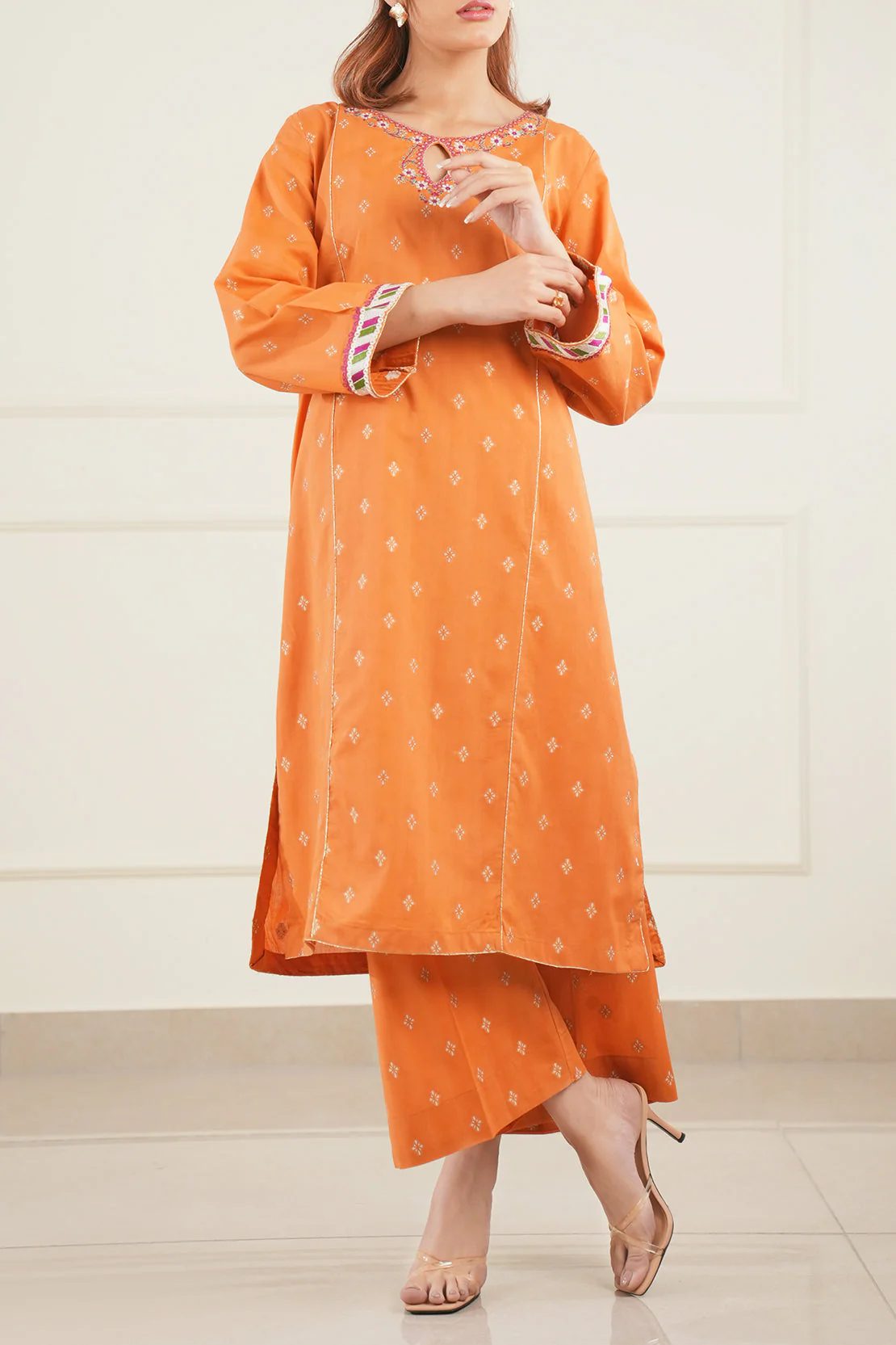 Embroidered Cotton Jacquard Stitched 2 Piece (Shirt/Trouser) - Image 2