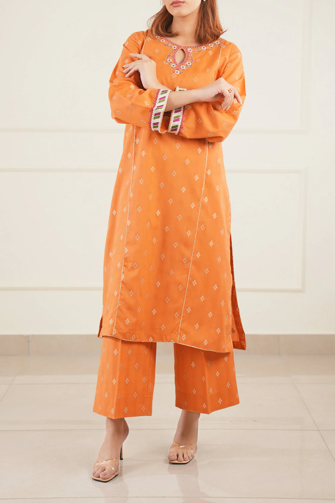 Embroidered Cotton Jacquard Stitched 2 Piece (Shirt/Trouser) - Image 4