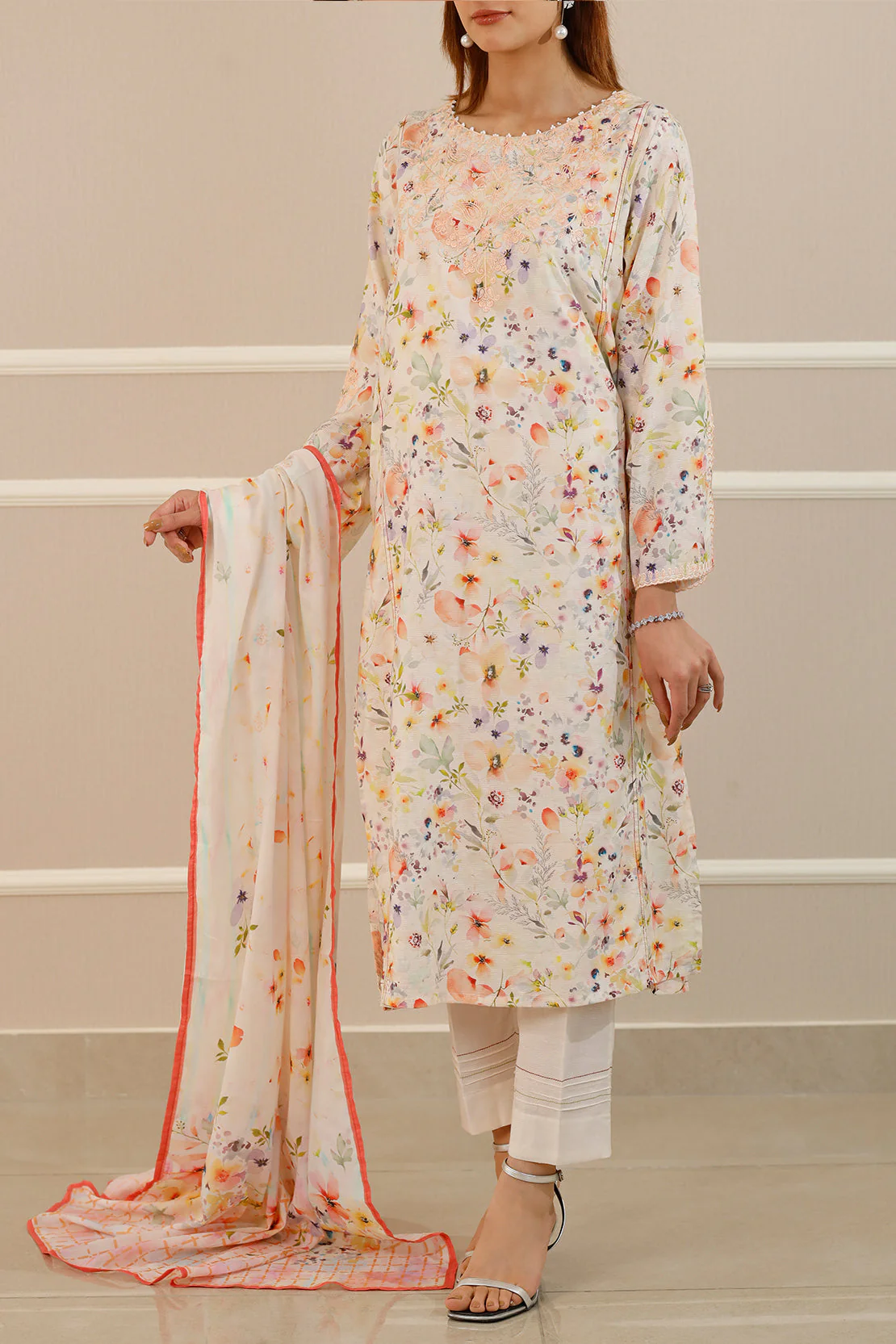 Embroidered Cotton Jacquard Stitched 2 Piece (Shirt/Trouser) - Image 2