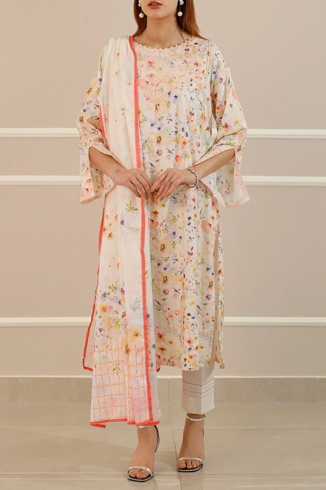 Embroidered Cotton Jacquard Stitched 2 Piece (Shirt/Trouser) - Image 3