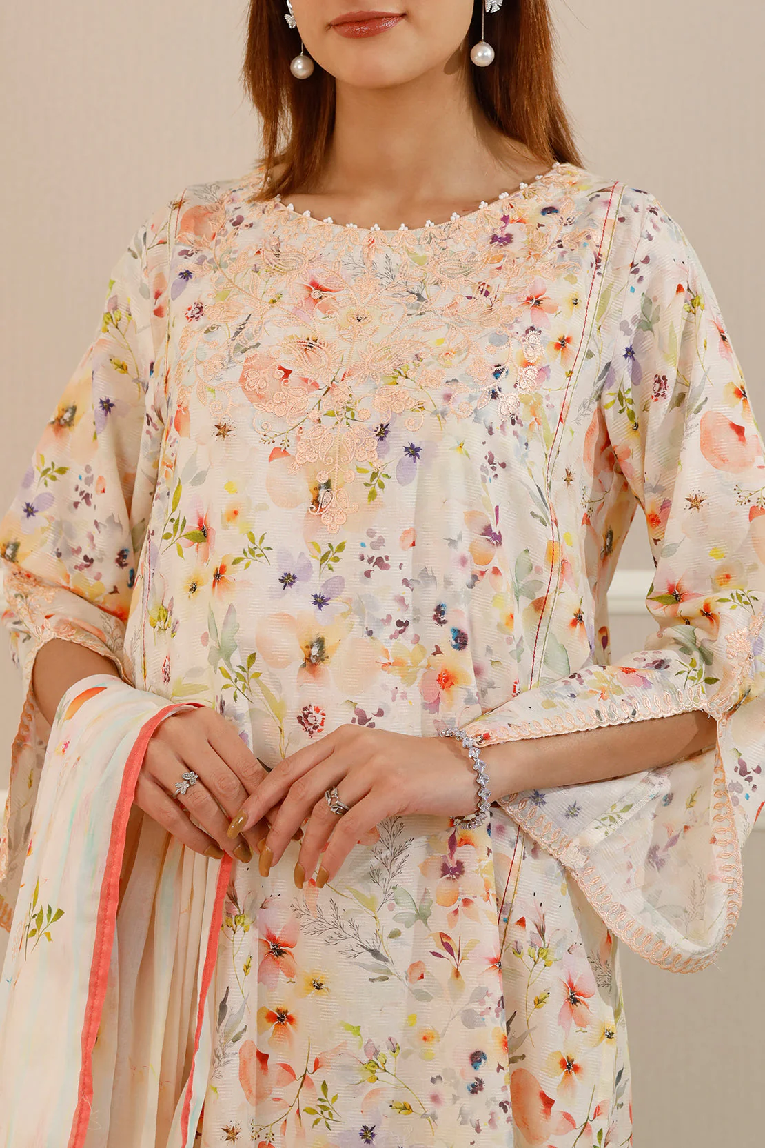 Embroidered Cotton Jacquard Stitched 2 Piece (Shirt/Trouser) - Image 5