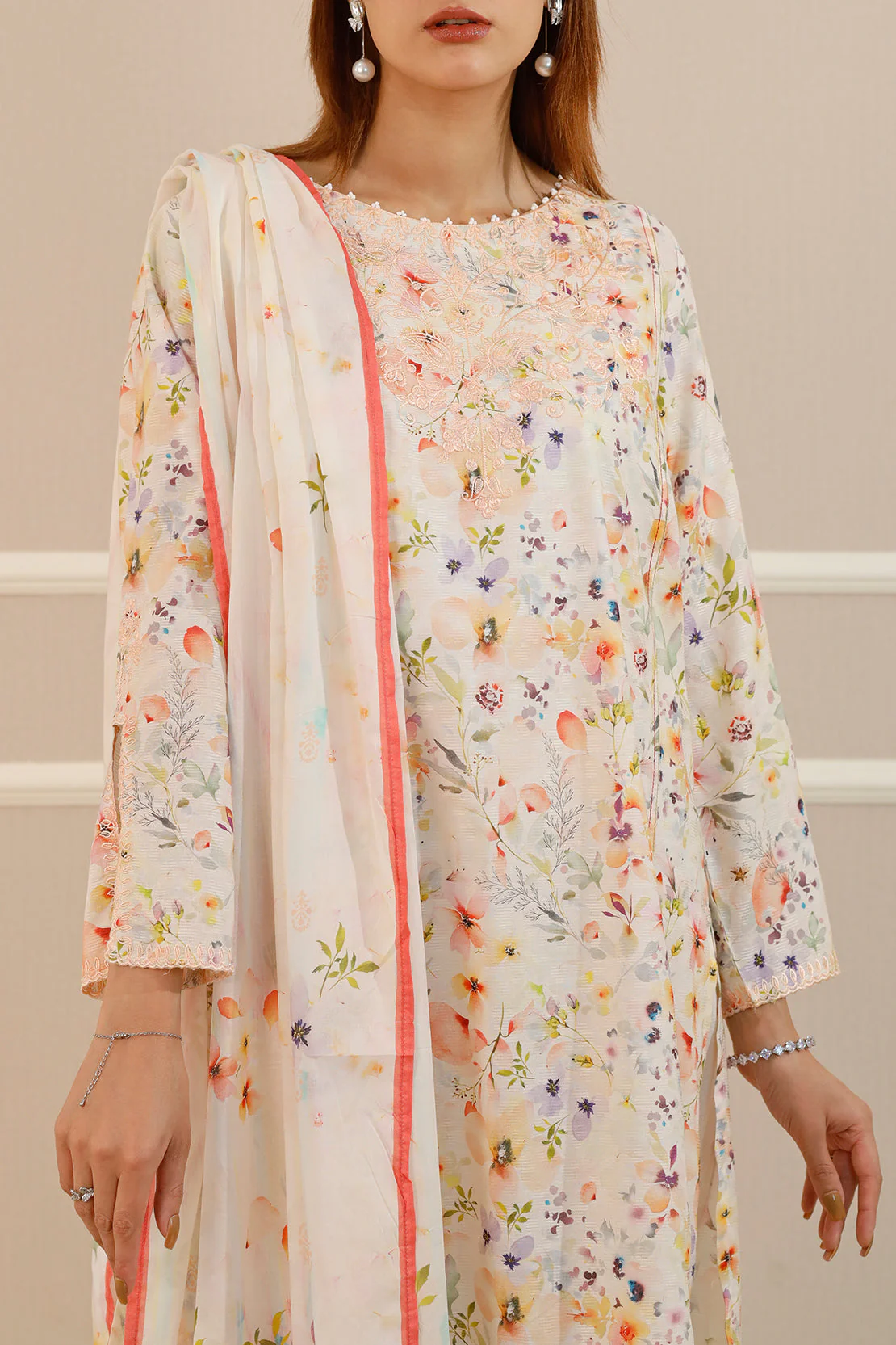 Embroidered Cotton Jacquard Stitched 2 Piece (Shirt/Trouser) - Image 6