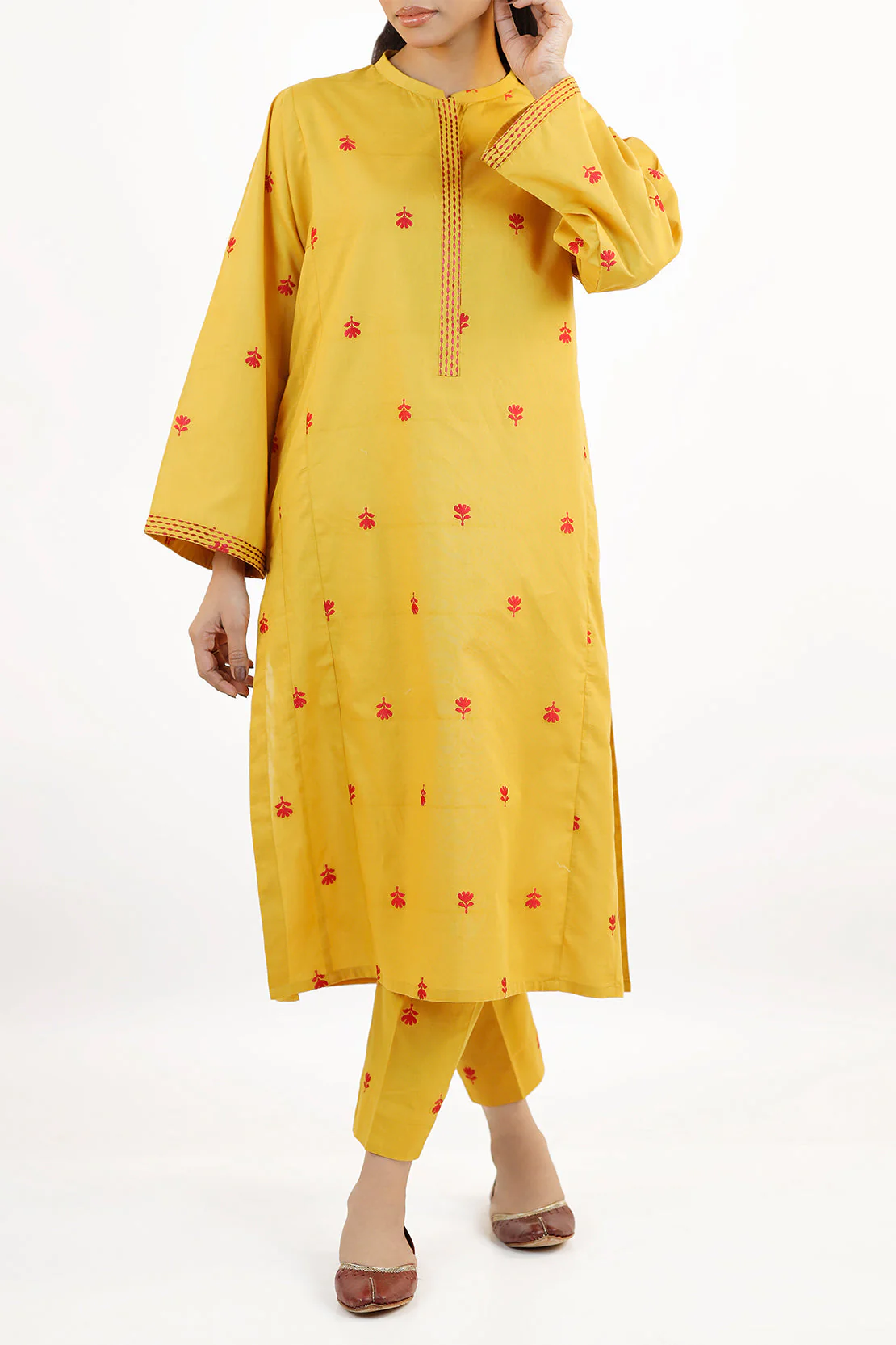 Embroidered Cotton Jacquard Stitched 2 Piece (Shirt/Trouser) - Image 2