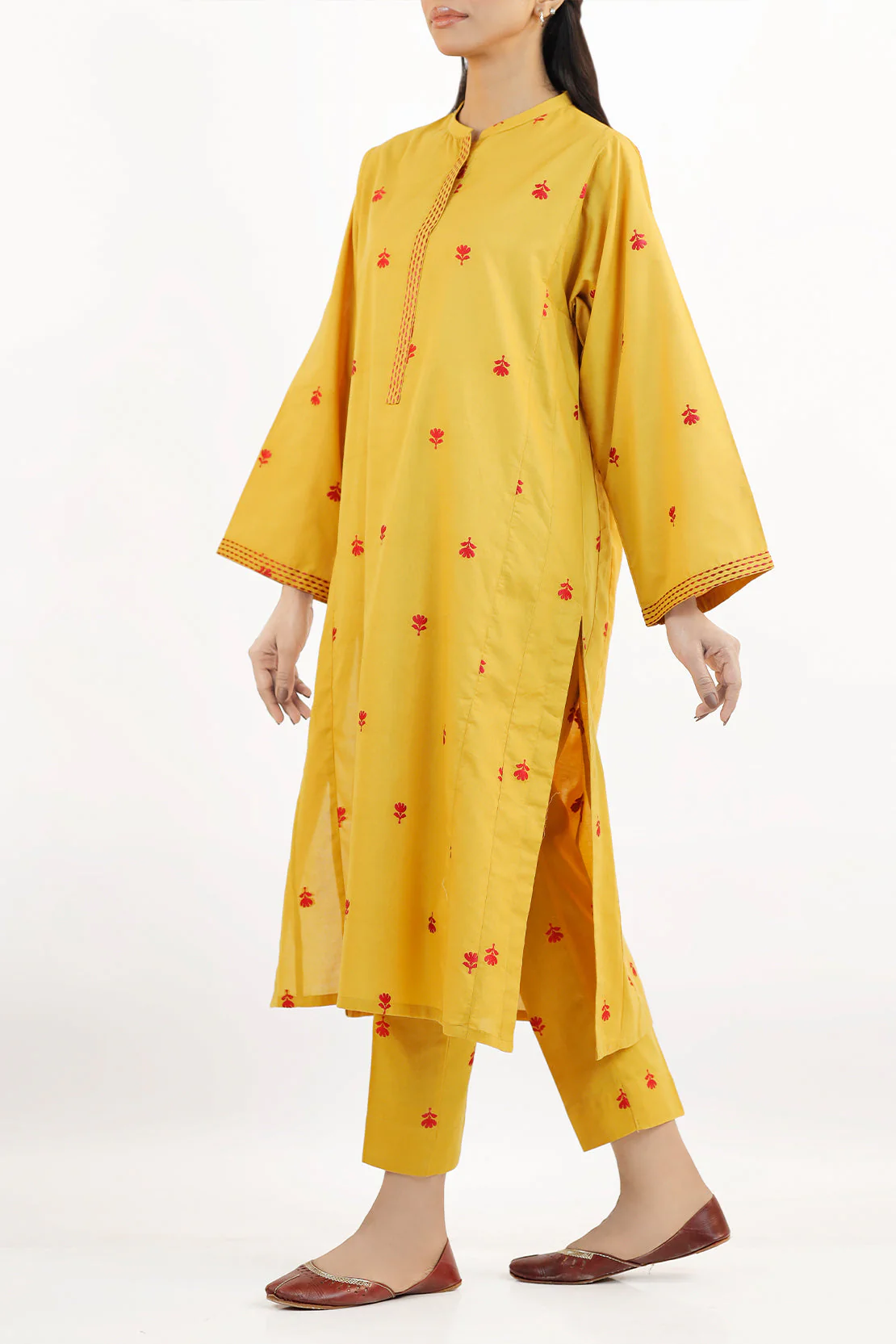 Embroidered Cotton Jacquard Stitched 2 Piece (Shirt/Trouser) - Image 3