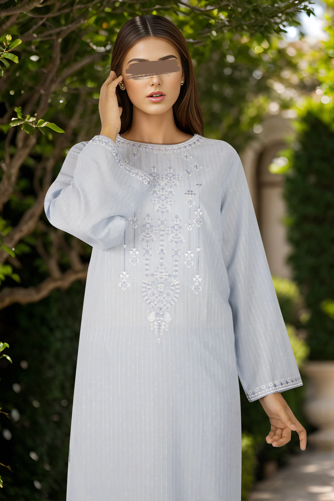 Embroidered Cotton Jacquard Stitched 2 Piece (Shirt/Trouser) - Image 2