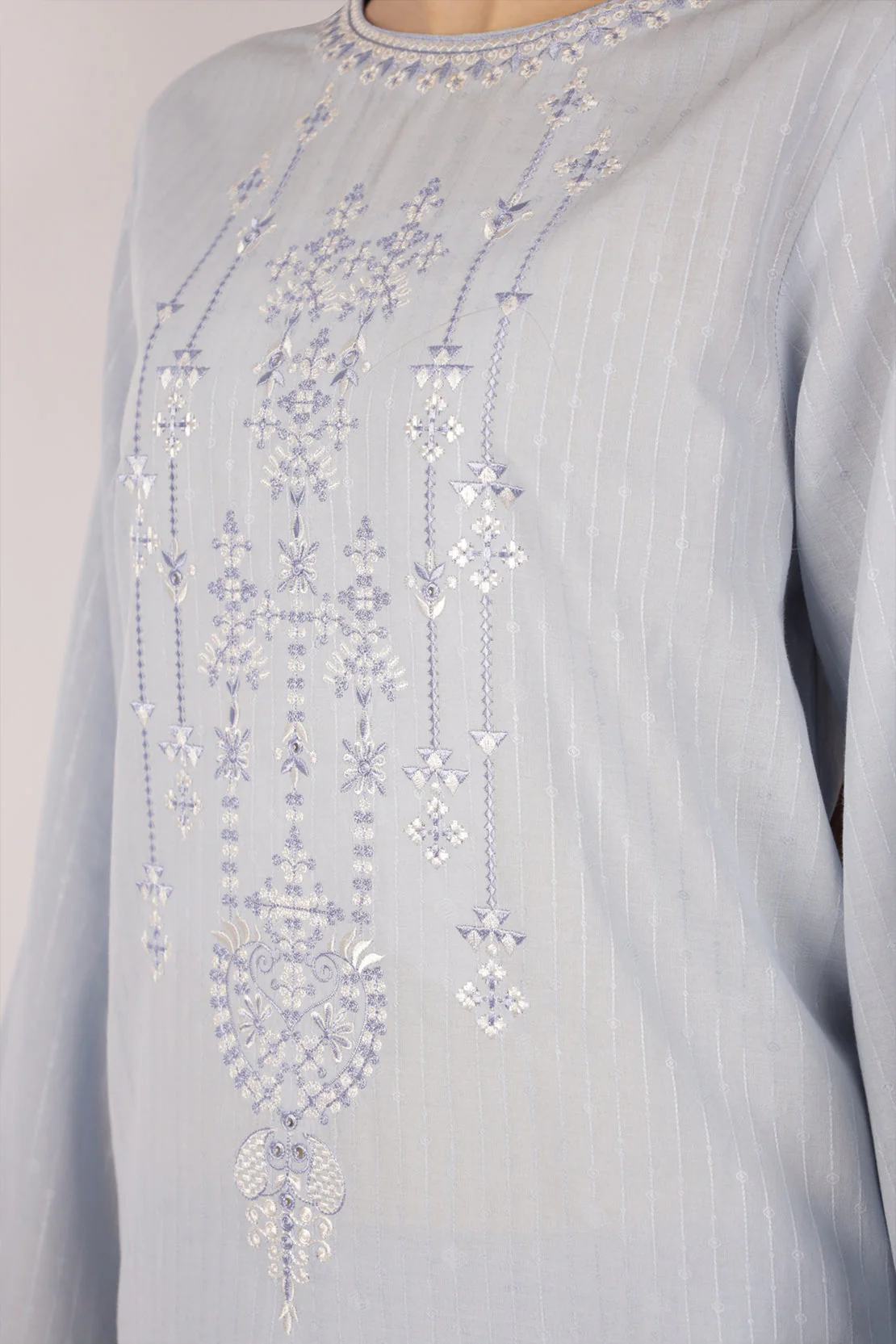 Embroidered Cotton Jacquard Stitched 2 Piece (Shirt/Trouser) - Image 3