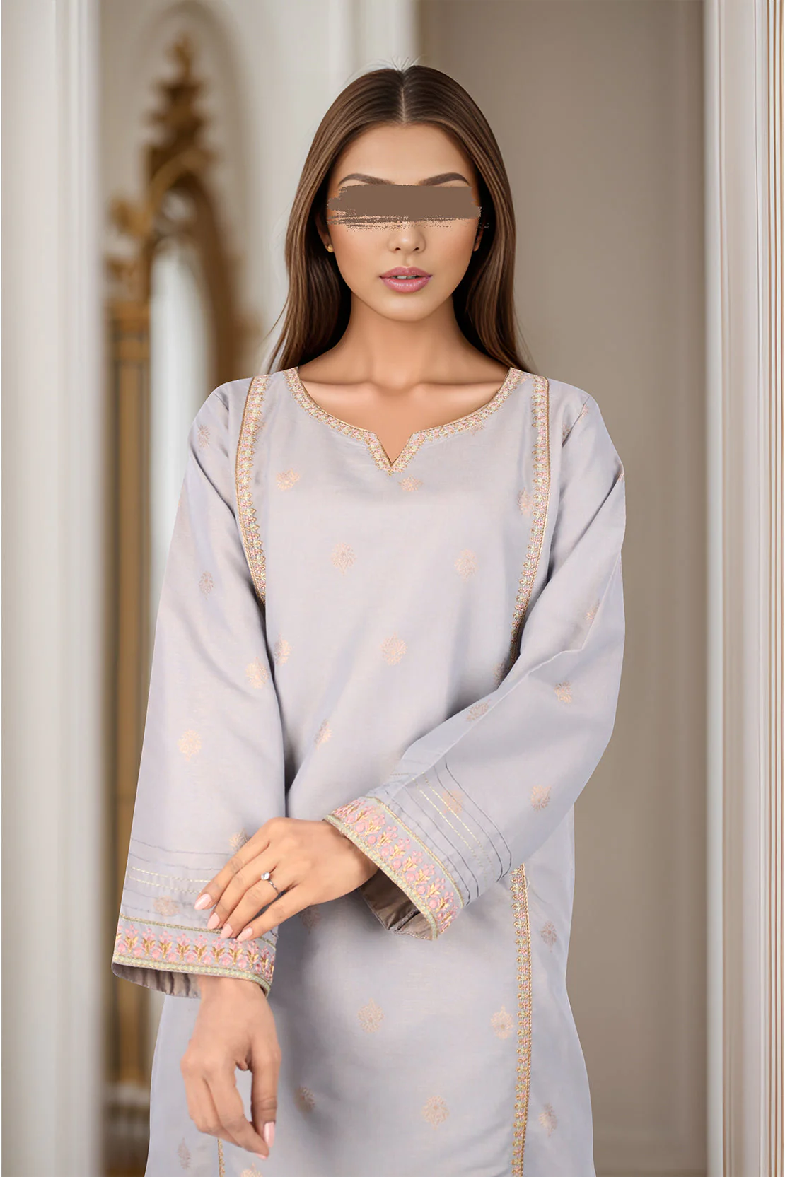 Embroidered Cotton Jacquard Stitched 2 Piece (Shirt/Trouser) - Image 2