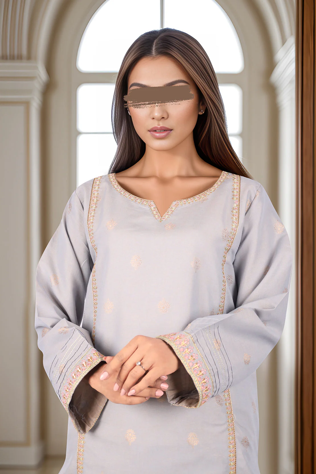 Embroidered Cotton Jacquard Stitched 2 Piece (Shirt/Trouser) - Image 3