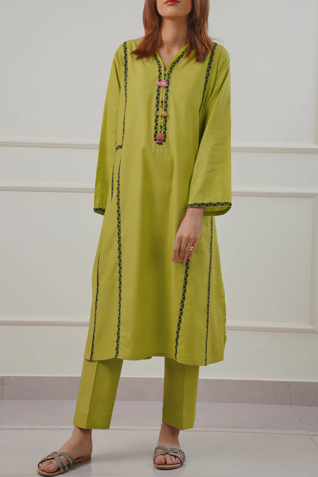 Embroidered Cotton Jacquard Stitched 2 Piece (Shirt/Trouser) - Image 2