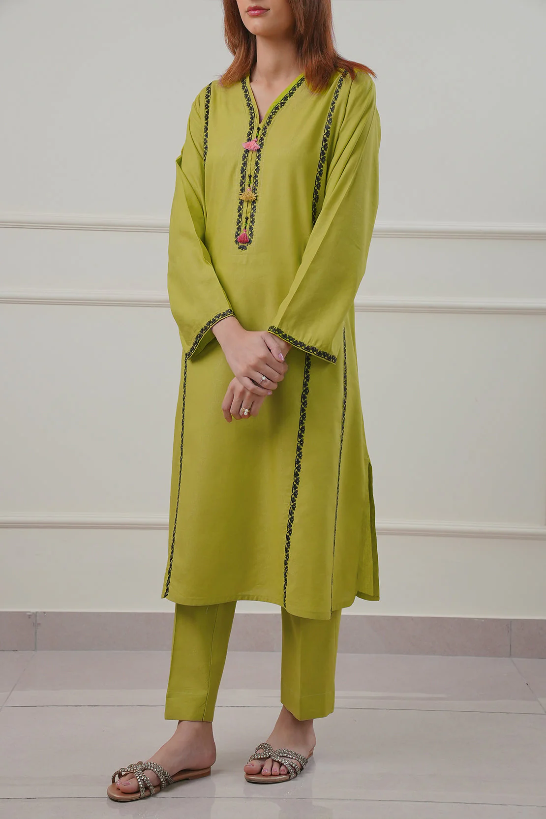 Embroidered Cotton Jacquard Stitched 2 Piece (Shirt/Trouser) - Image 3