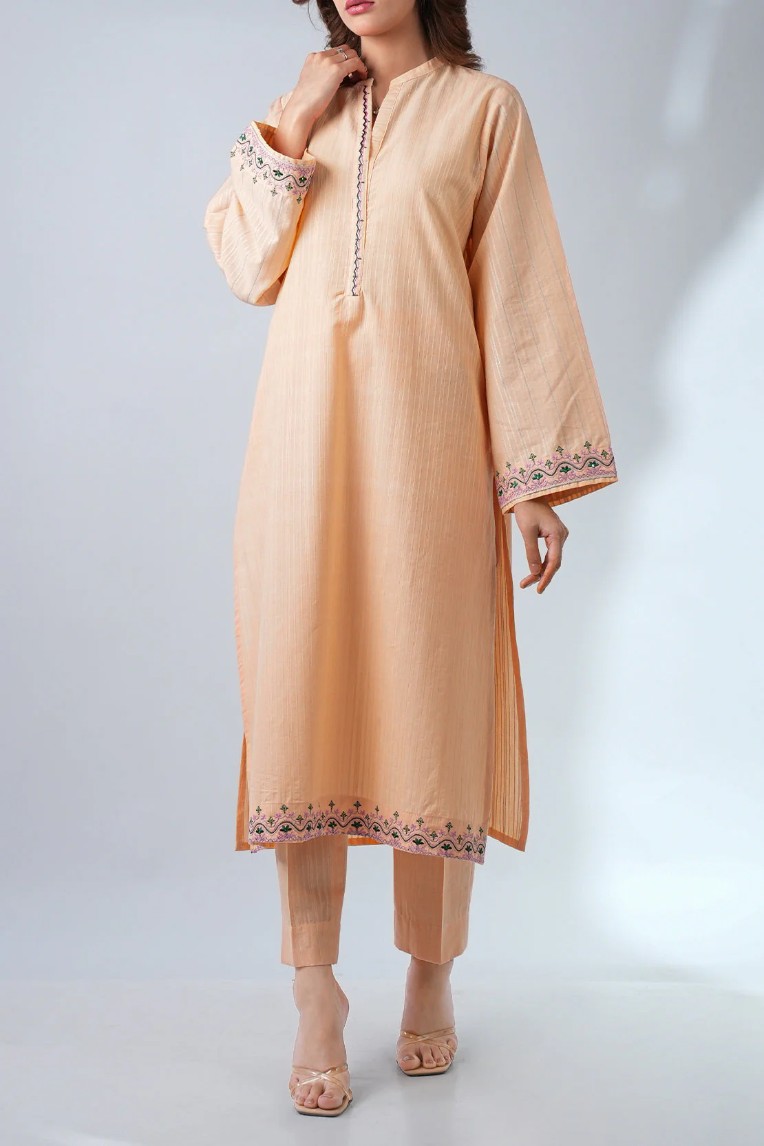 Embroidered Cotton Jacquard Stitched 2 Piece (Shirt/Trouser) - Image 2