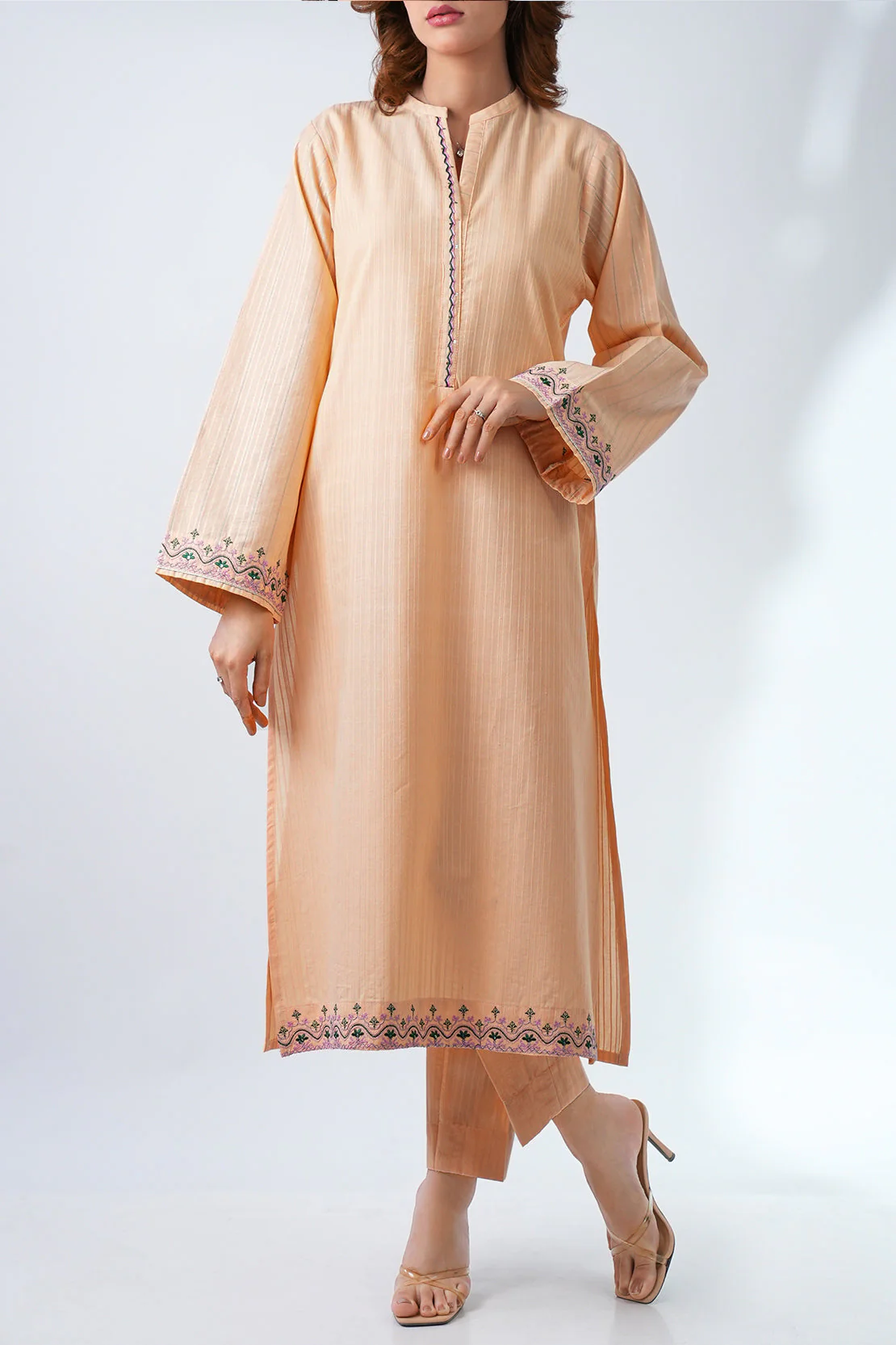 Embroidered Cotton Jacquard Stitched 2 Piece (Shirt/Trouser) - Image 3