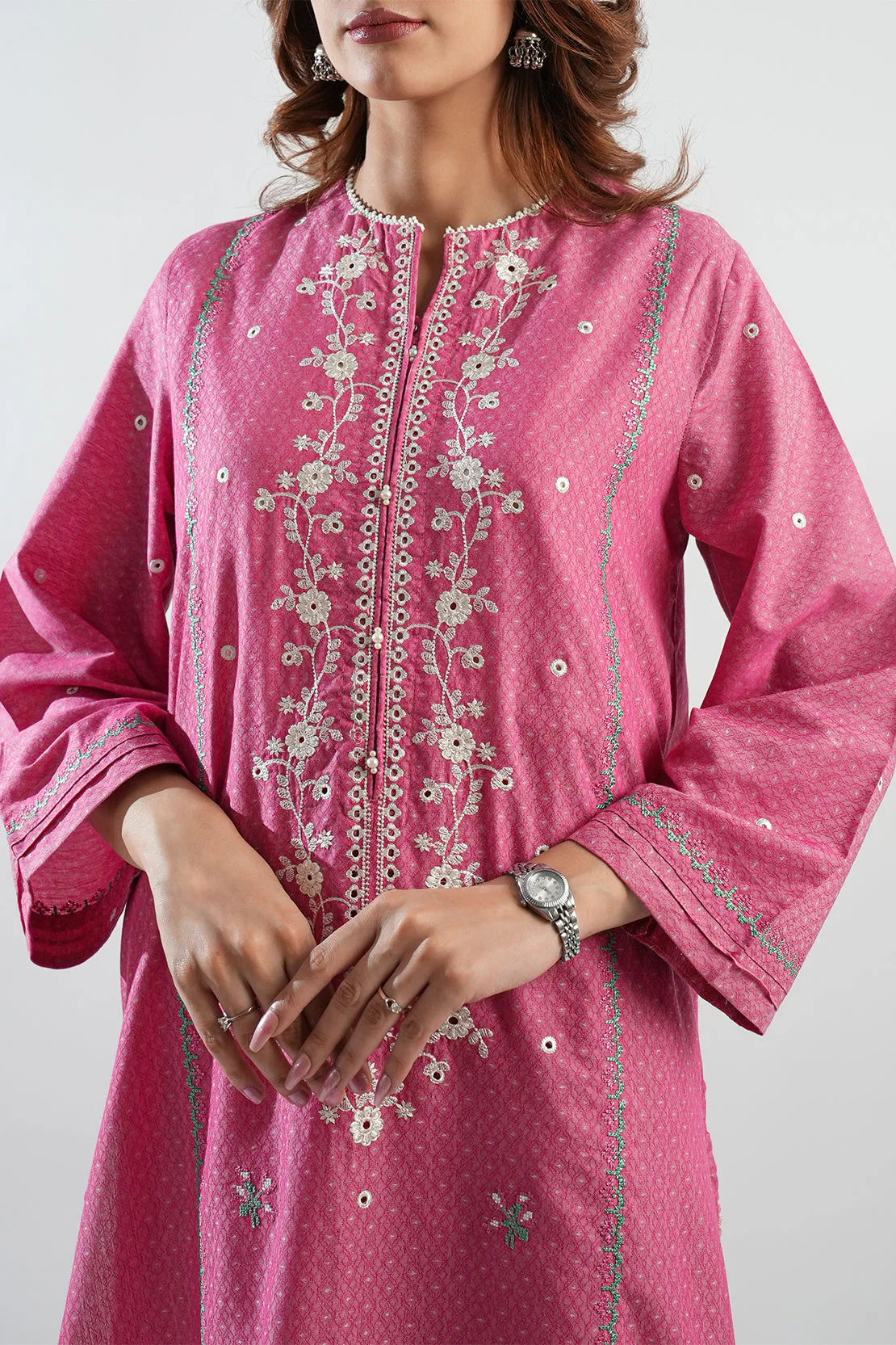 Embroidered Cotton Jacquard Stitched 2 Piece (Shirt/Trouser)