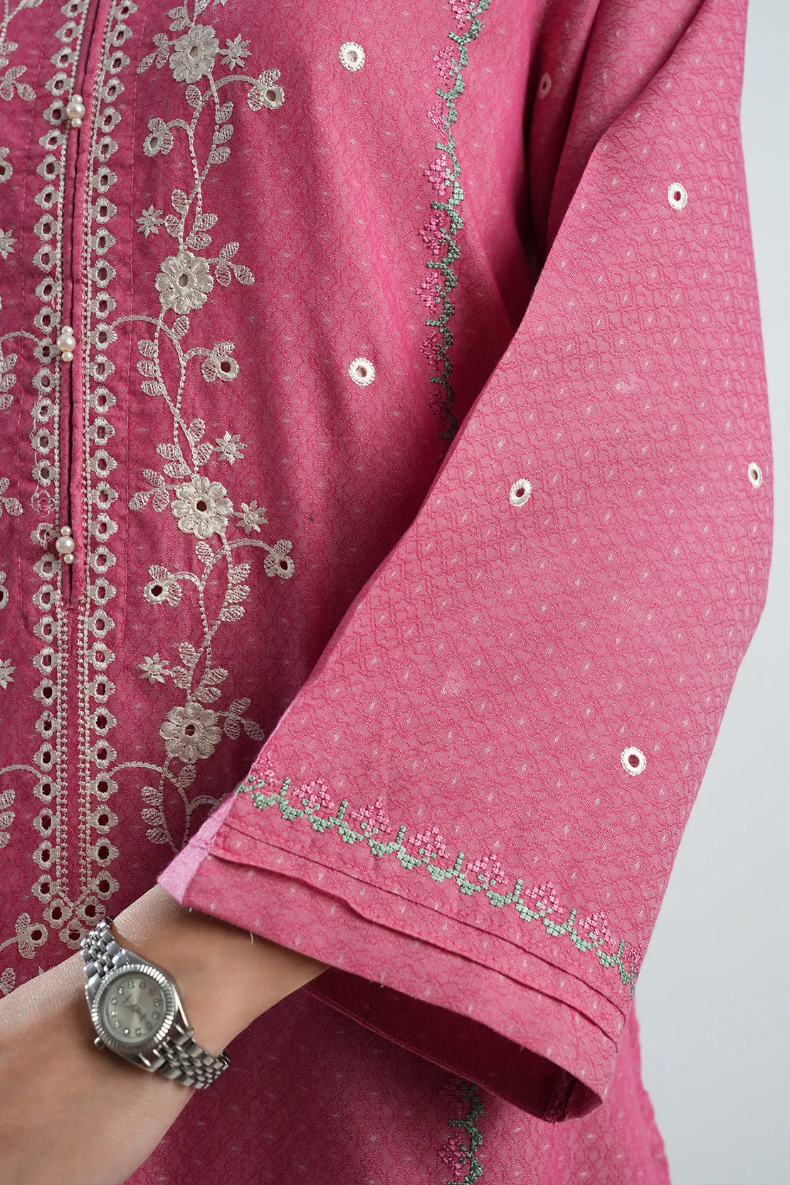 Embroidered Cotton Jacquard Stitched 2 Piece (Shirt/Trouser) - Image 7