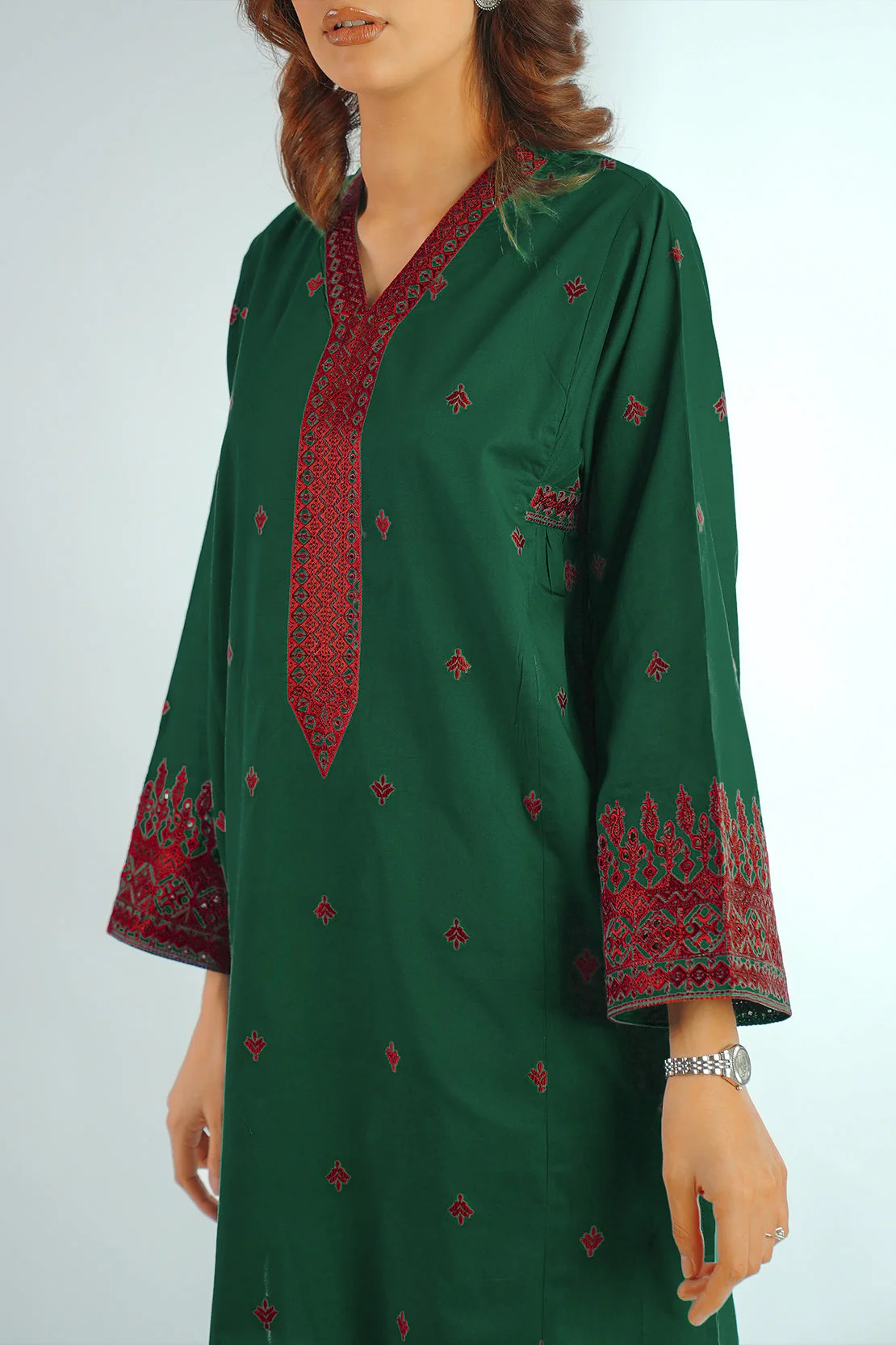 Embroidered Cotton Jacquard Stitched 2 Piece (Shirt/Trouser) - Image 3