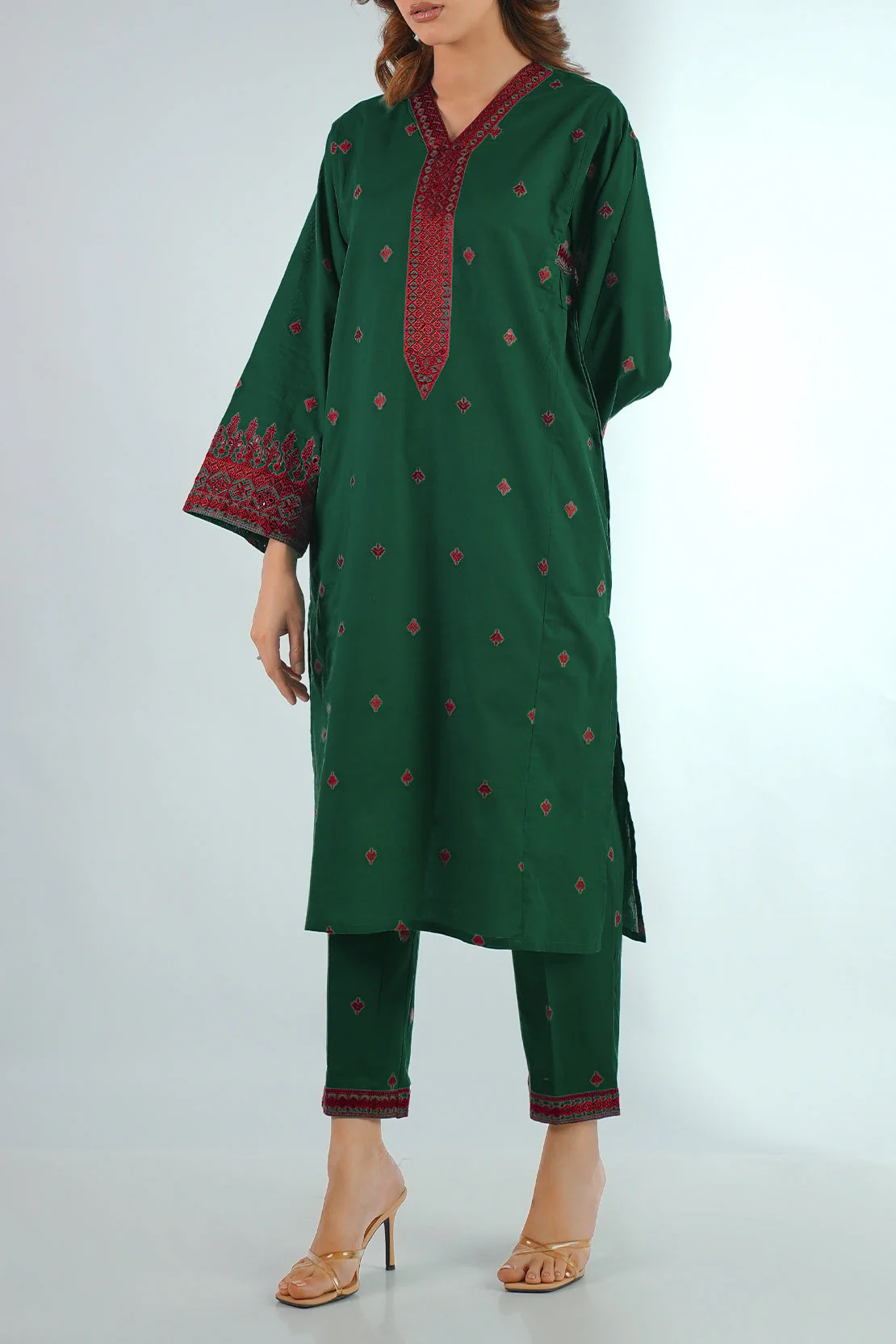 Embroidered Cotton Jacquard Stitched 2 Piece (Shirt/Trouser) - Image 4