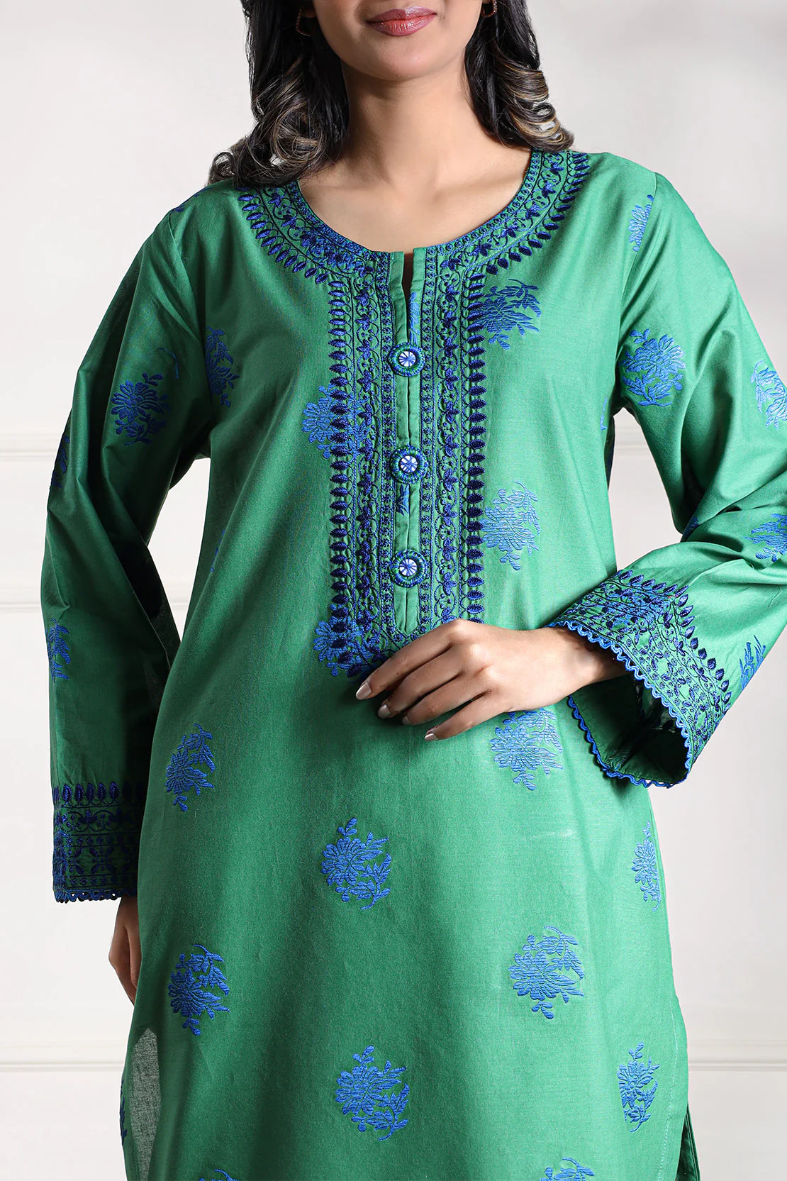 Embroidered Cotton Jacquard Stitched 2 Piece (Shirt/Trouser) - Image 5